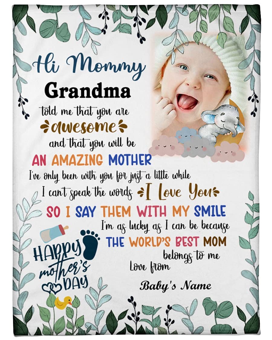 Personalized Photo Blanket for Mom & Grandma - Custom Name Blanket with Kids' Names | Unique Mother's Day Gift 2022 | Cozy Throw for New Moms, Nursing, Cuddling & Family Moments