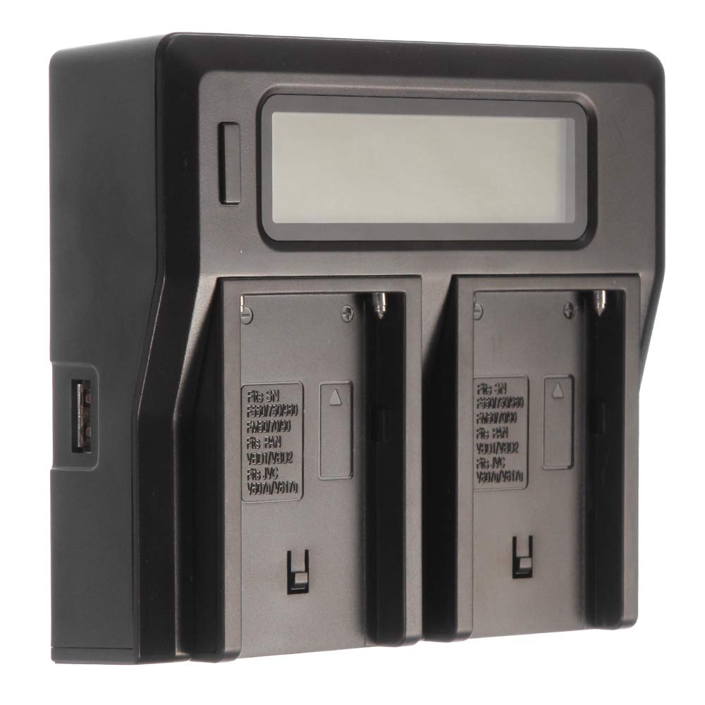 Fotga LCD Dual USB Battery Charger for Sony NP-F Series (NP-F550/F570/F750/F770/F950/F960/F970/FM50/FM500H/QM71/QM91/QM71D) - Compatible with VBD1/VBD2/V607u/V617u Camera Batteries - Perfect for Camcorders, DSLRs and Professional Video Equipment