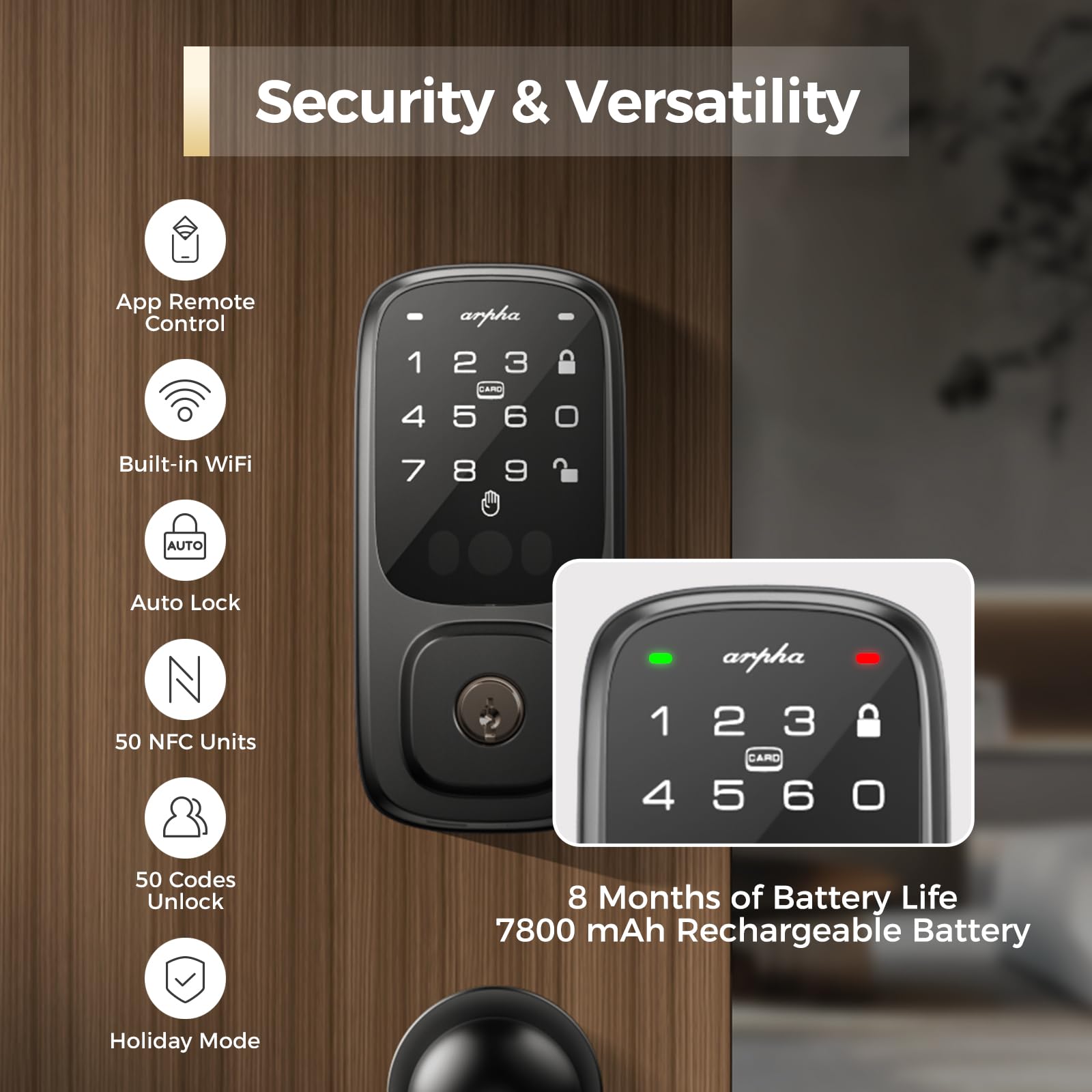 Smart WiFi Deadbolt Door Lock with Palm Recognition - Keyless Entry, Remote Control via App, Auto Lock, Alexa Compatible - Perfect for Front Door Security & Smart Home Automation