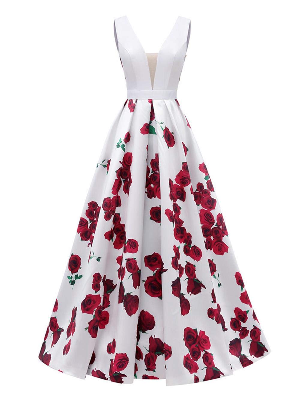 Elegant Chugu Women's Evening Prom Dress - Long Gown with Pockets & Floral Print (Style C84) for Formal Dances, Galas & Special Occasions