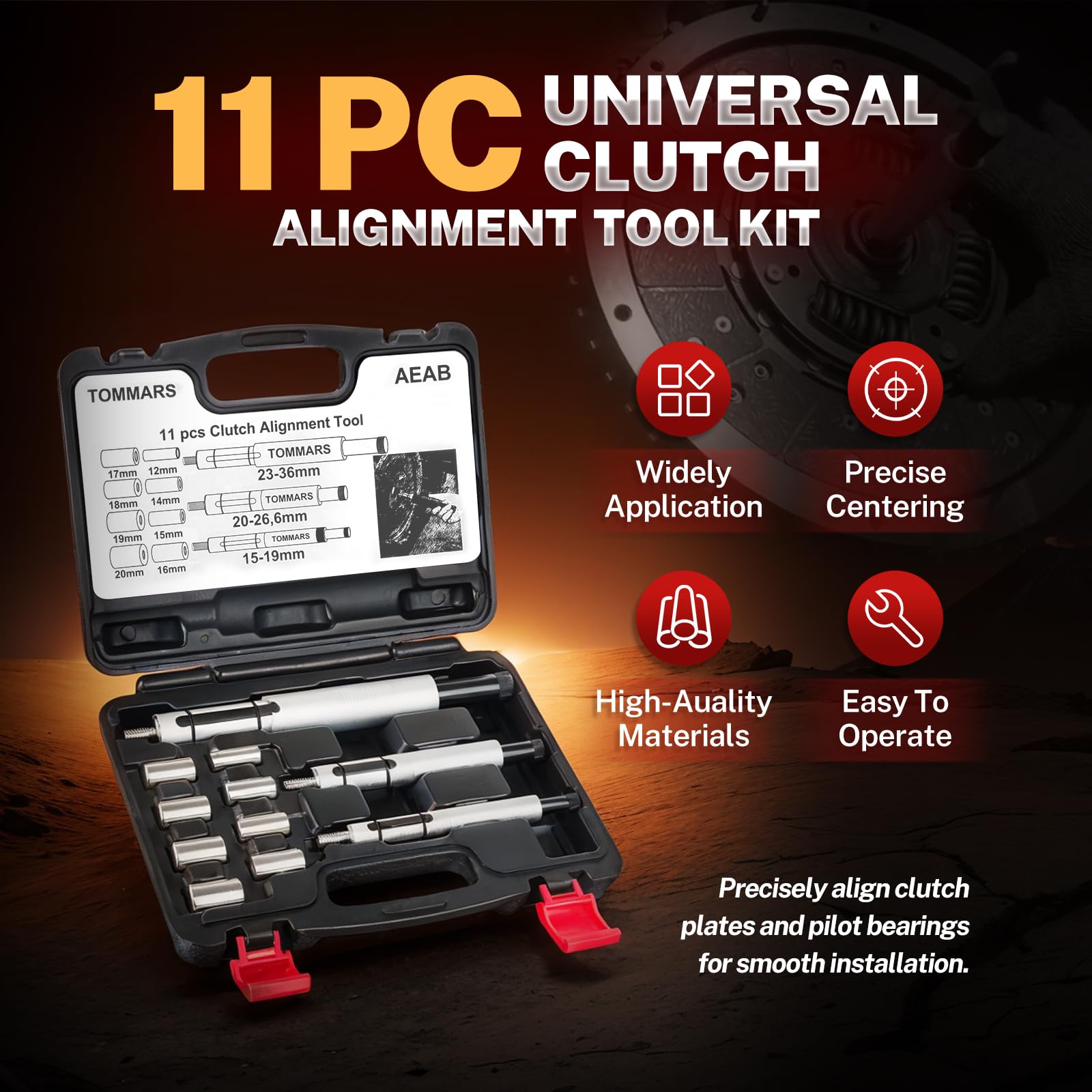 TOMMARS 11-Piece Universal Clutch Alignment Tool Kit - Flywheel Pilot Hole & Clutch Disk Centering Tool Set (White) - Perfect for Car Repair, Transmission Service & DIY Automotive Maintenance