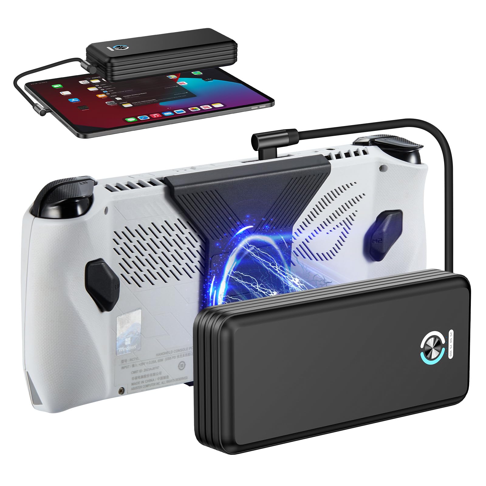 SiWiQU 20000mAh Magnetic Power Bank for ROG Ally - 65W Fast Charging Portable Battery Pack with Detachable Magnetic Back & Dual USB Cables - Supports 30W Turbo Mode for Gaming, Travel, and Outdoor Adventures