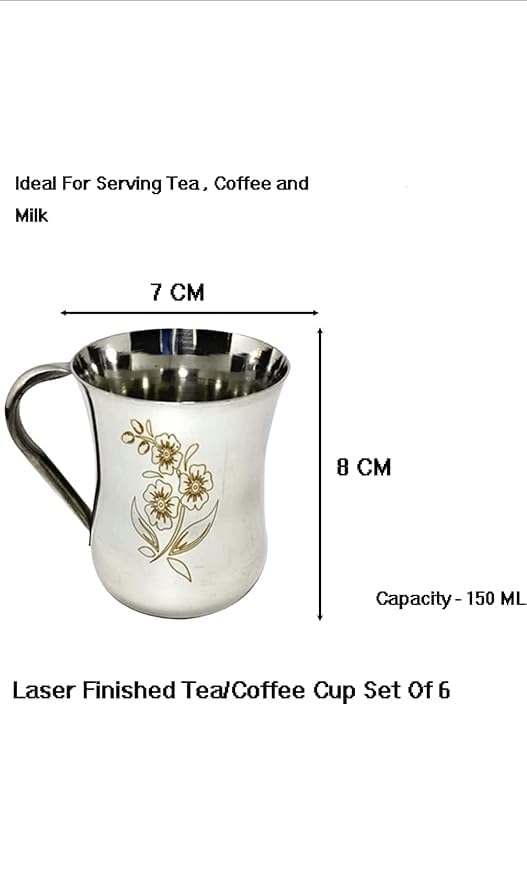 Premium Stainless Steel Tea & Coffee Cups Set of 6 - 160ml Mirror Finish, Unbreakable & Durable - Perfect for Home, Office, Travel & Gift Giving