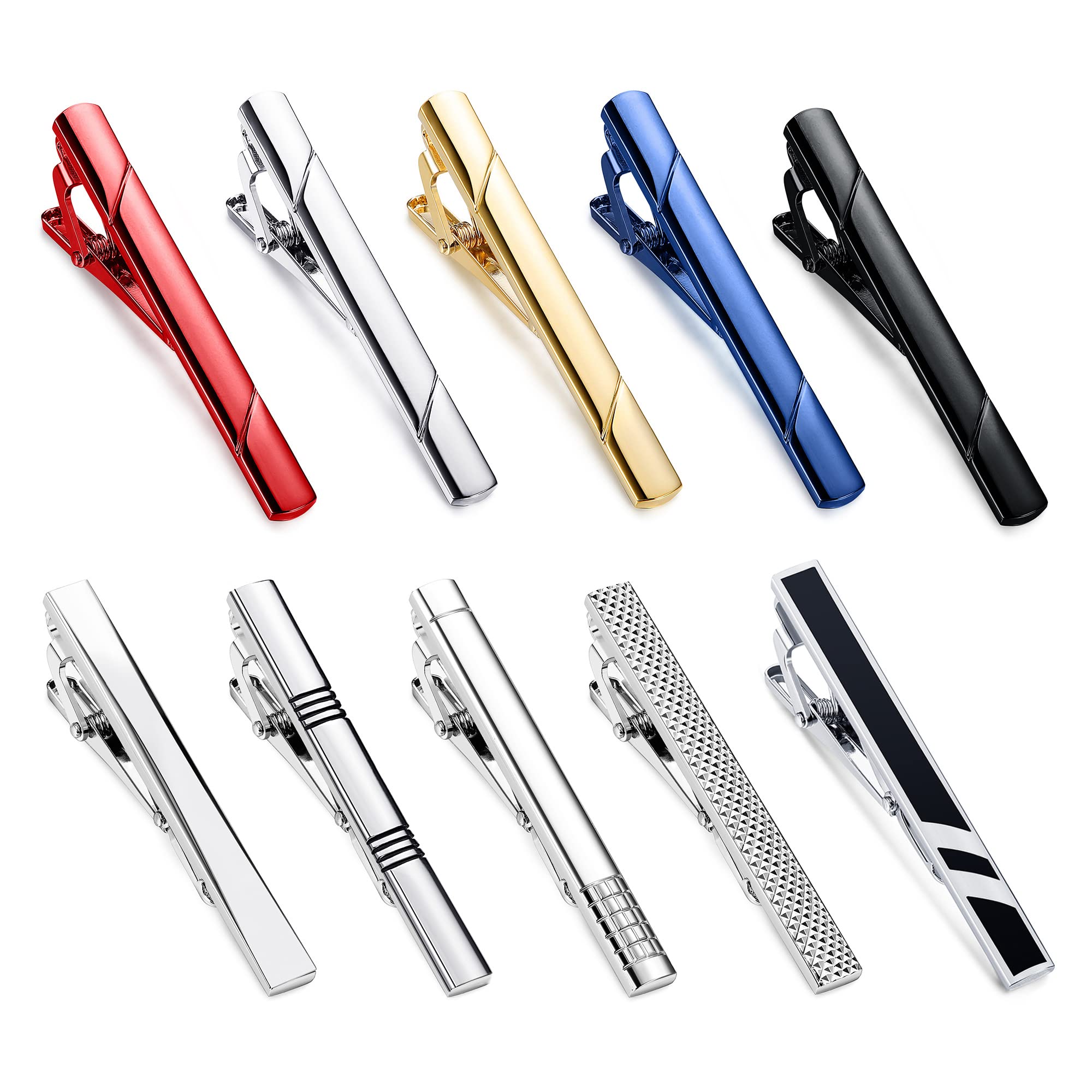 CASSIECA 10 Pcs Classic Tie Bars for Men - Stainless Steel Tie Clips Set for Regular Ties, Necktie Accessories for Wedding, Business, Formal Events - Gift Box Included | Perfect for Office, Interviews, Prom & Groomsmen Gifts