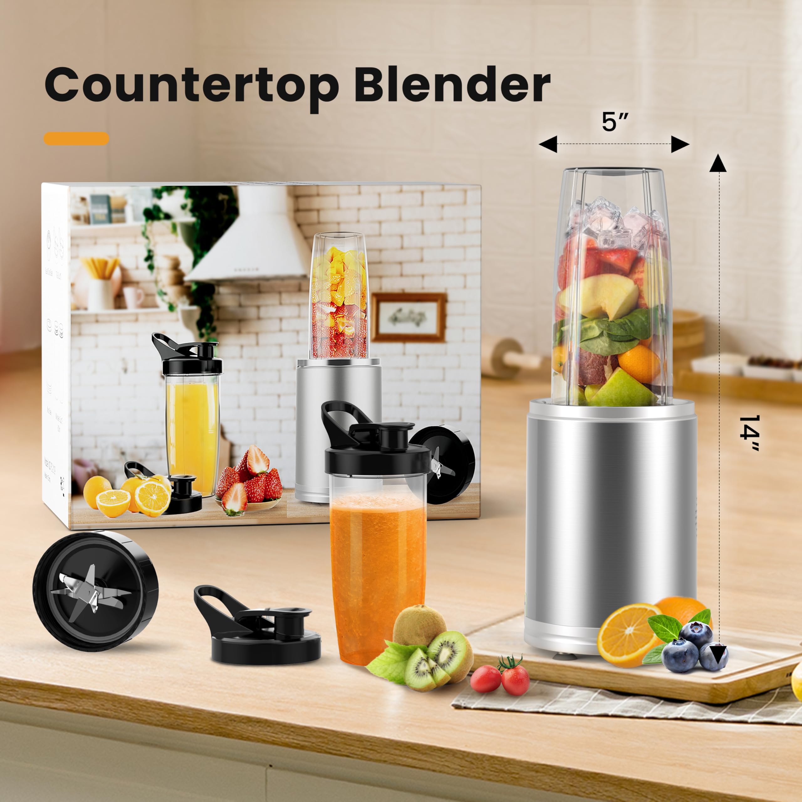 Suavo 1300W High-Powered Smoothie Blender - Portable Personal Blender for Shakes, Smoothies & Juicing - Includes 2x 27oz BPA-Free Travel Cups with Lids - Perfect for Kitchen, Gym & On-The-Go Healthy Drinks