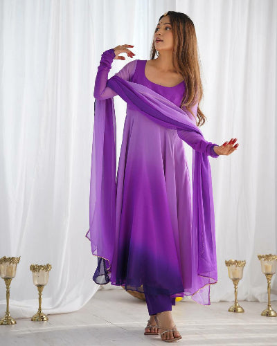 Elegant Purple Bollywood Dual Shaded Anarkali Suit Set for Women | Traditional Indian Party Wear | Perfect for Weddings, Festivals & Special Occasions