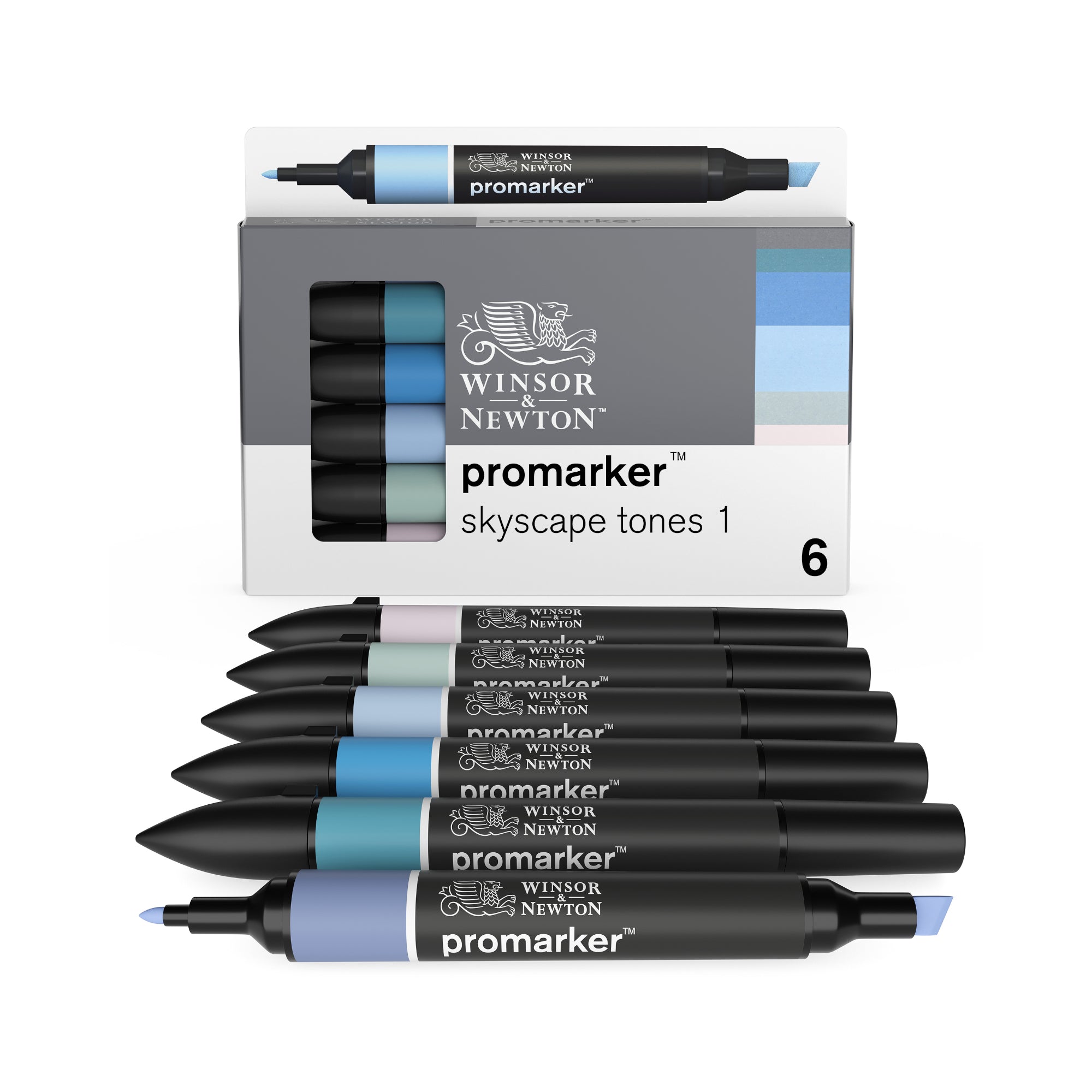 6-Piece Double Tip ProMarker Set - Skyscape Tones for Artists & Illustrators | Perfect for Sketching, Coloring & Calligraphy