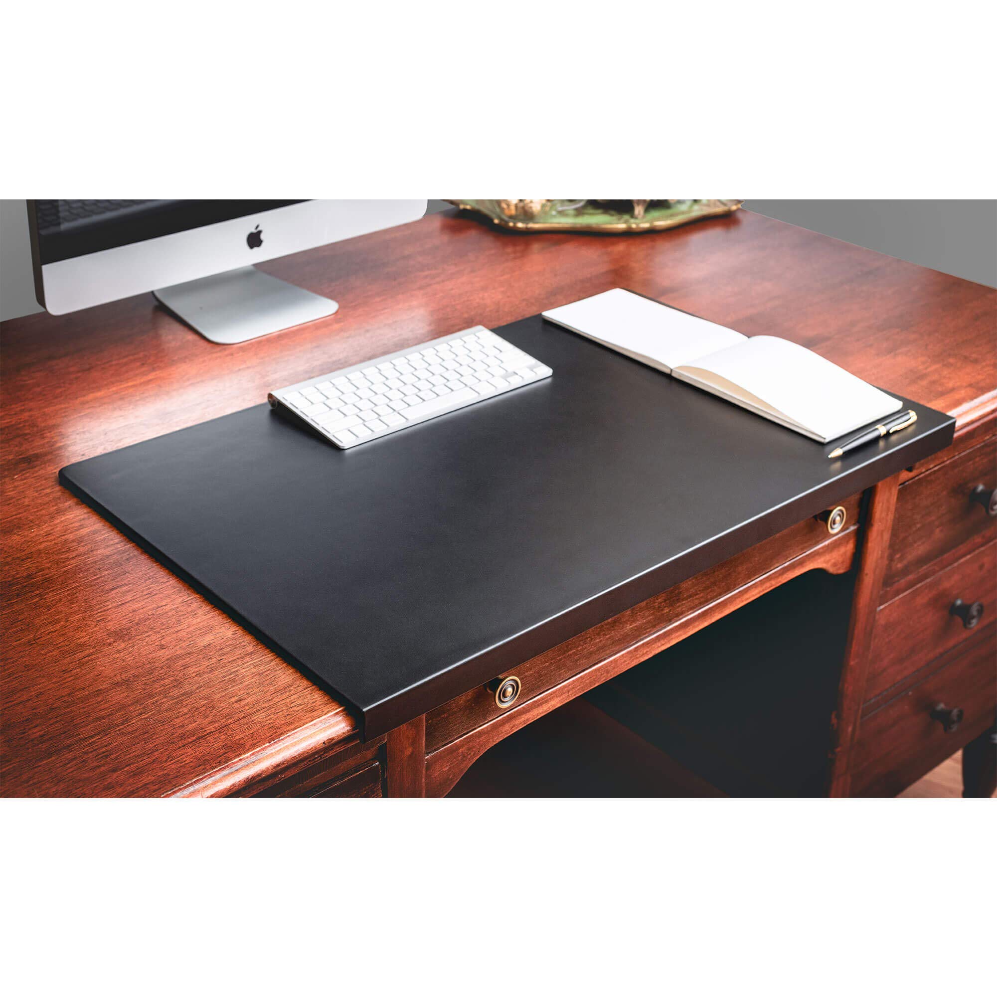 Premium Black Leather Desk Mat 30x19 Inches - Non-Slip Work Surface with Fixation Lip for Office, Gaming & Home Workspace - Protects Desks from Scratches & Spills