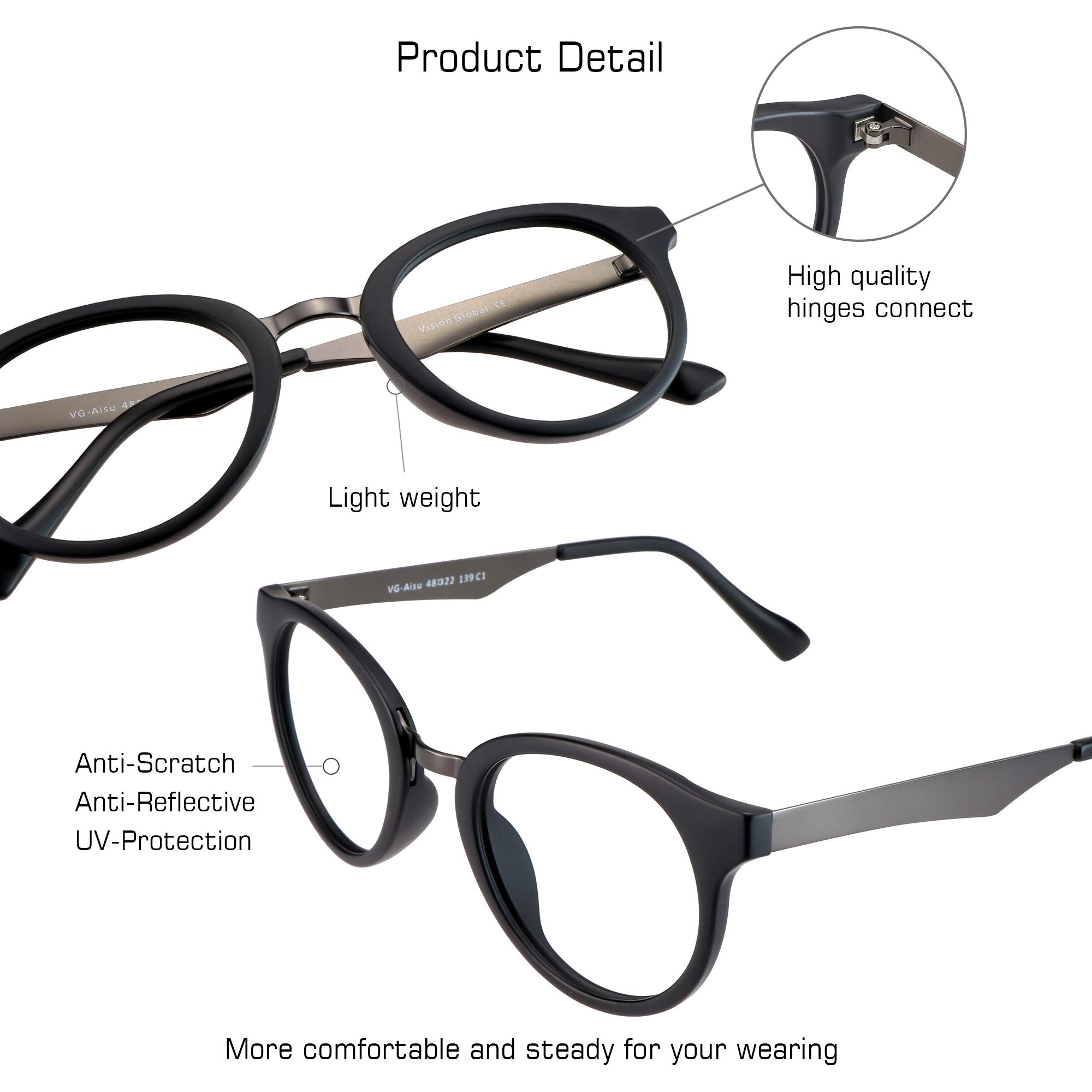 VisionGlobal Blue Light Blocking Glasses for Women & Men - Anti Eye Strain Computer Glasses with Oval Frame (1.25 Magnification, Black) - Perfect for Office Work, Gaming & Screen Time