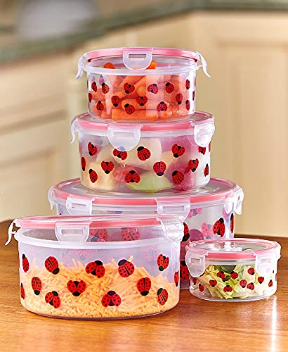 MSR Imports 5-Piece Airtight Food Storage Container Set with Lids - BPA-Free Round Kitchen Containers for Meal Prep, Pantry Organization & Dry Food Storage - Lady Bug Design - Perfect for Home, Office & Camping Use