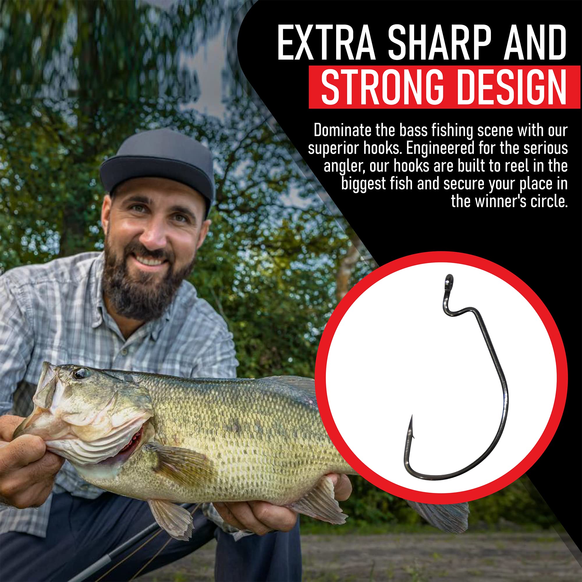 Premium Bass Fishing Hooks for Freshwater - Texas Rig & EWG Worm Hooks for Plastic Baits - Durable Bass Fishing Tackle Gear - Ideal for Shore Fishing, Kayak Angling & Tournament Bass Fishing