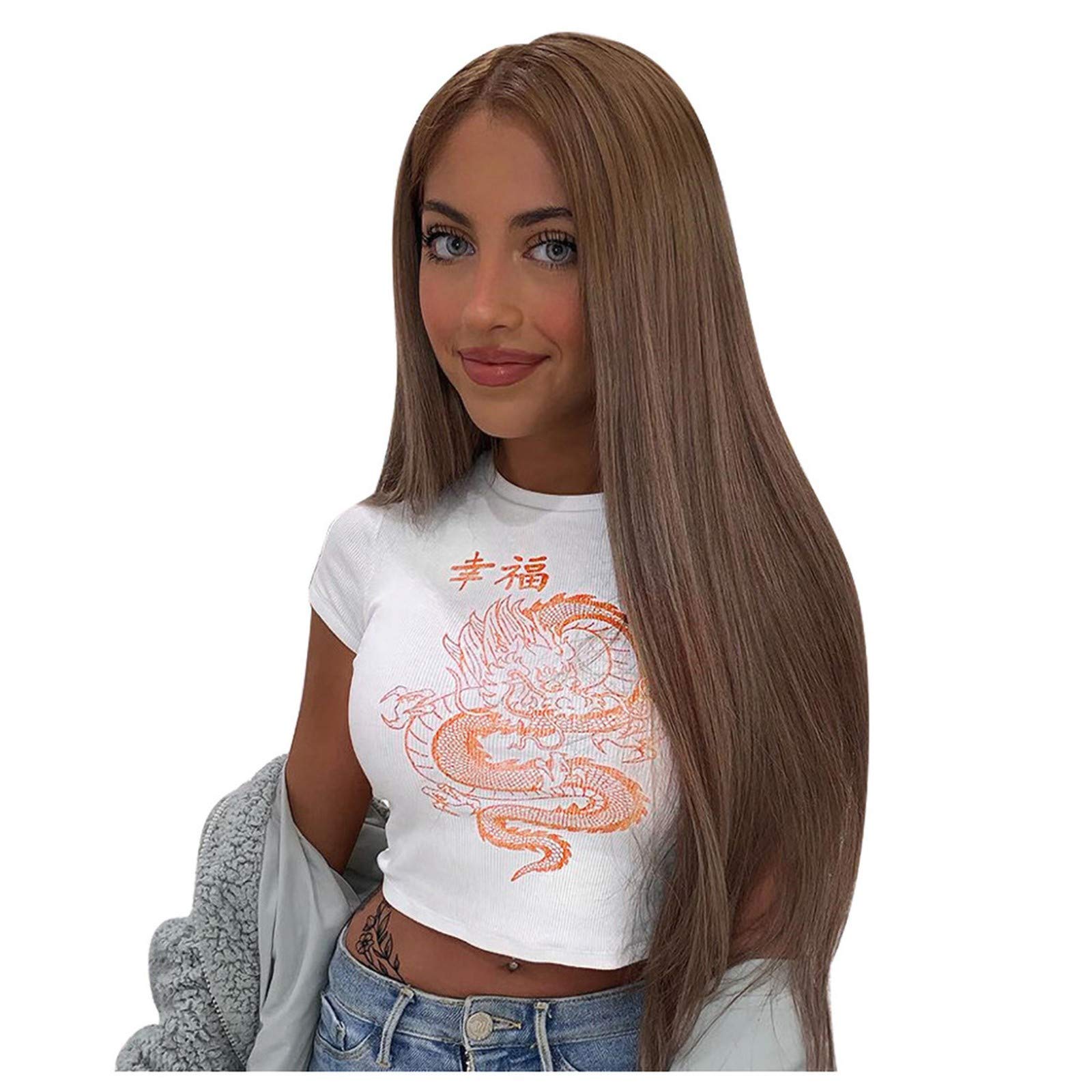 Streetwear Women's Chinese Dragon Print T-Shirt & Tank Top - Casual Fashion Blouse for Daily Wear, Street Style, and Summer Outfits