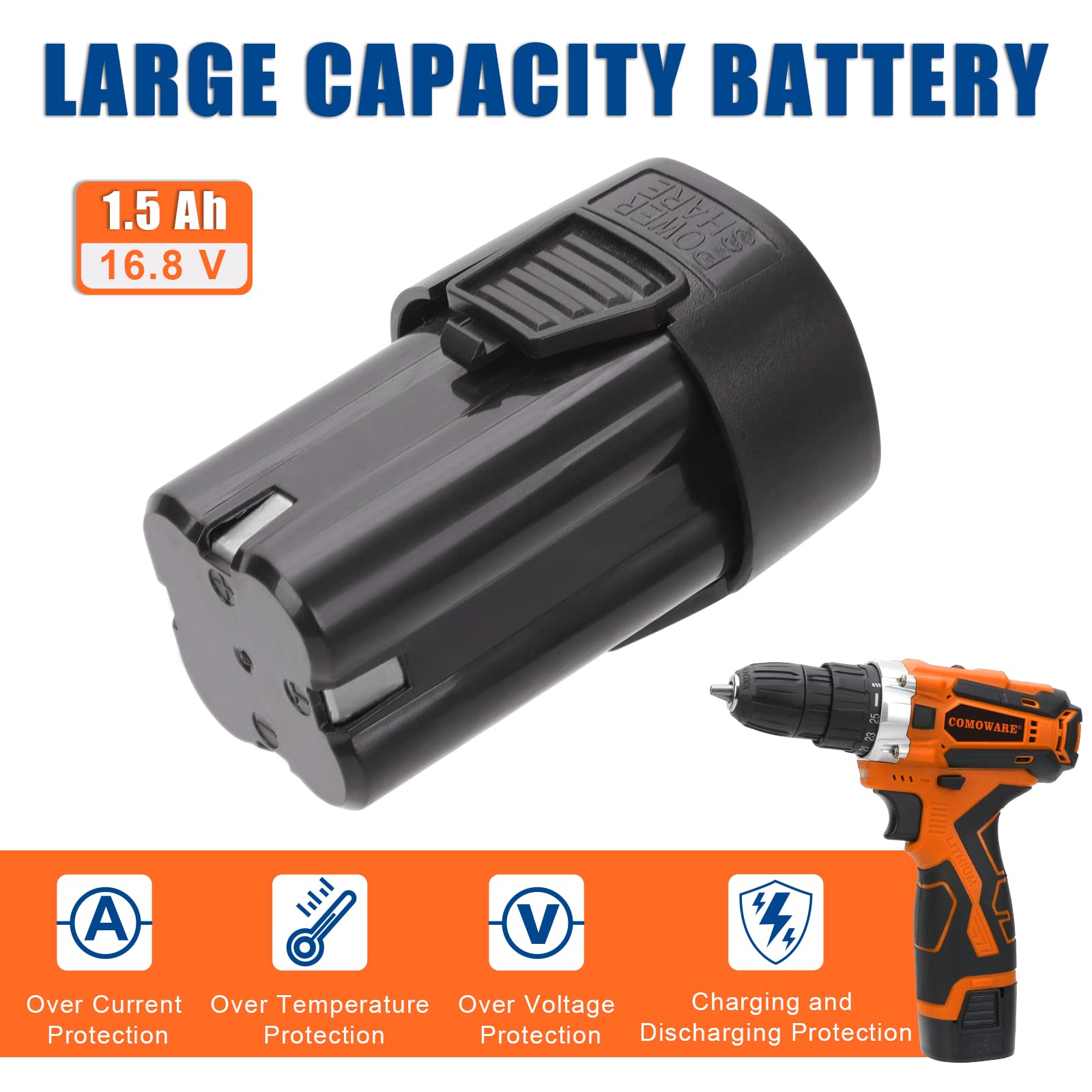 COMOWARE 16.8V Cordless Drill Set with 153 Pcs Tool Kit - Professional Power Drill & Household Tool Set for Home Repair, DIY Projects, Garden & Office Maintenance - Perfect for Men & Handymen