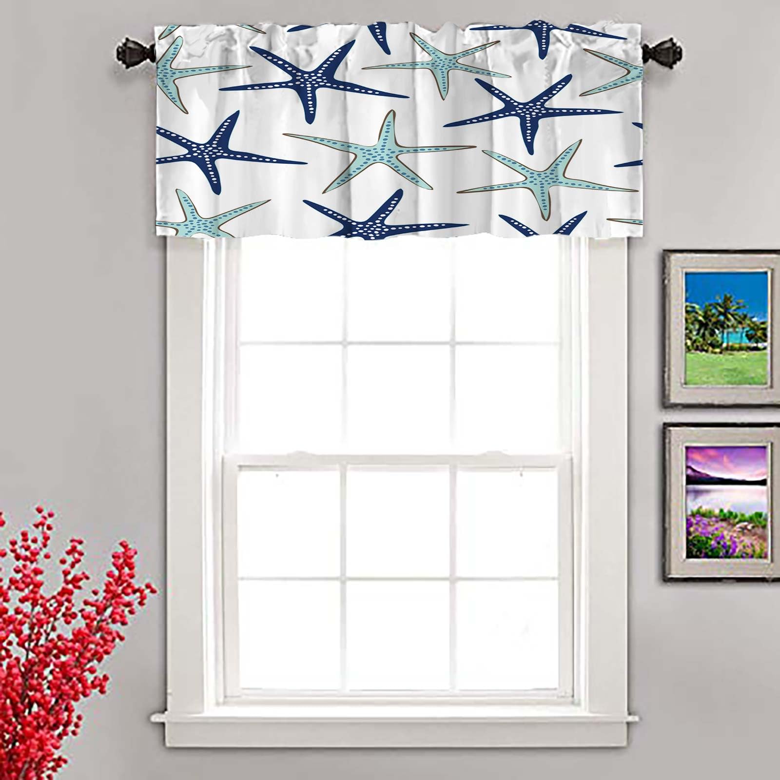 Starfish Kitchen Valance Curtains 52x18 Inches - Coastal Window Valance for Living Room, Bedroom, Bathroom & Dining Room Decor