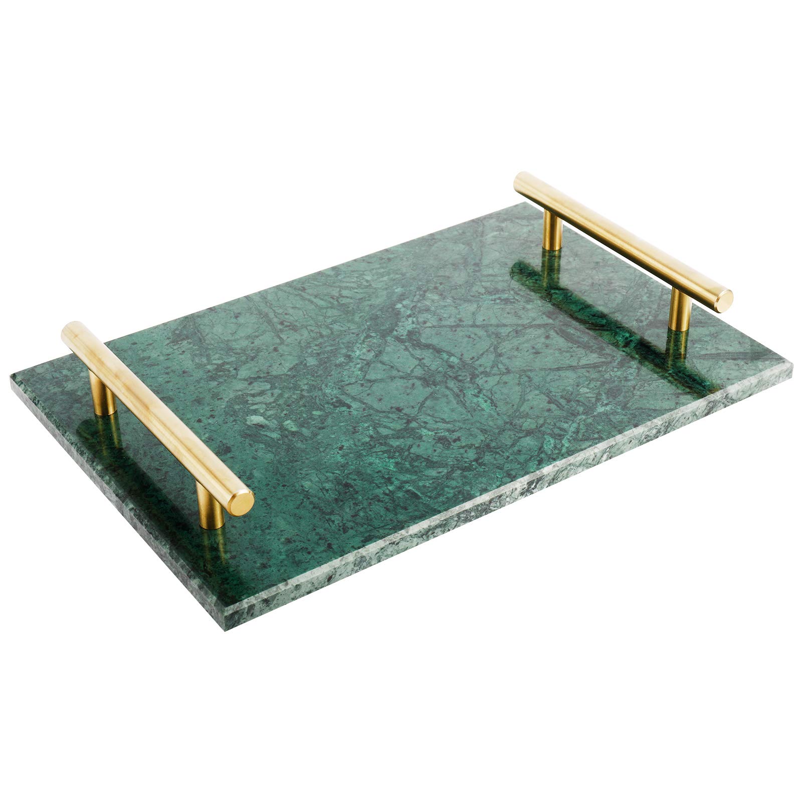Handmade Green Marble Decorative Tray with Copper Metal Handles - Elegant Vanity Organizer for Jewelry, Perfume & Makeup | Perfect for Nightstand, Dresser, Bathroom Counter & Office Desk Decor