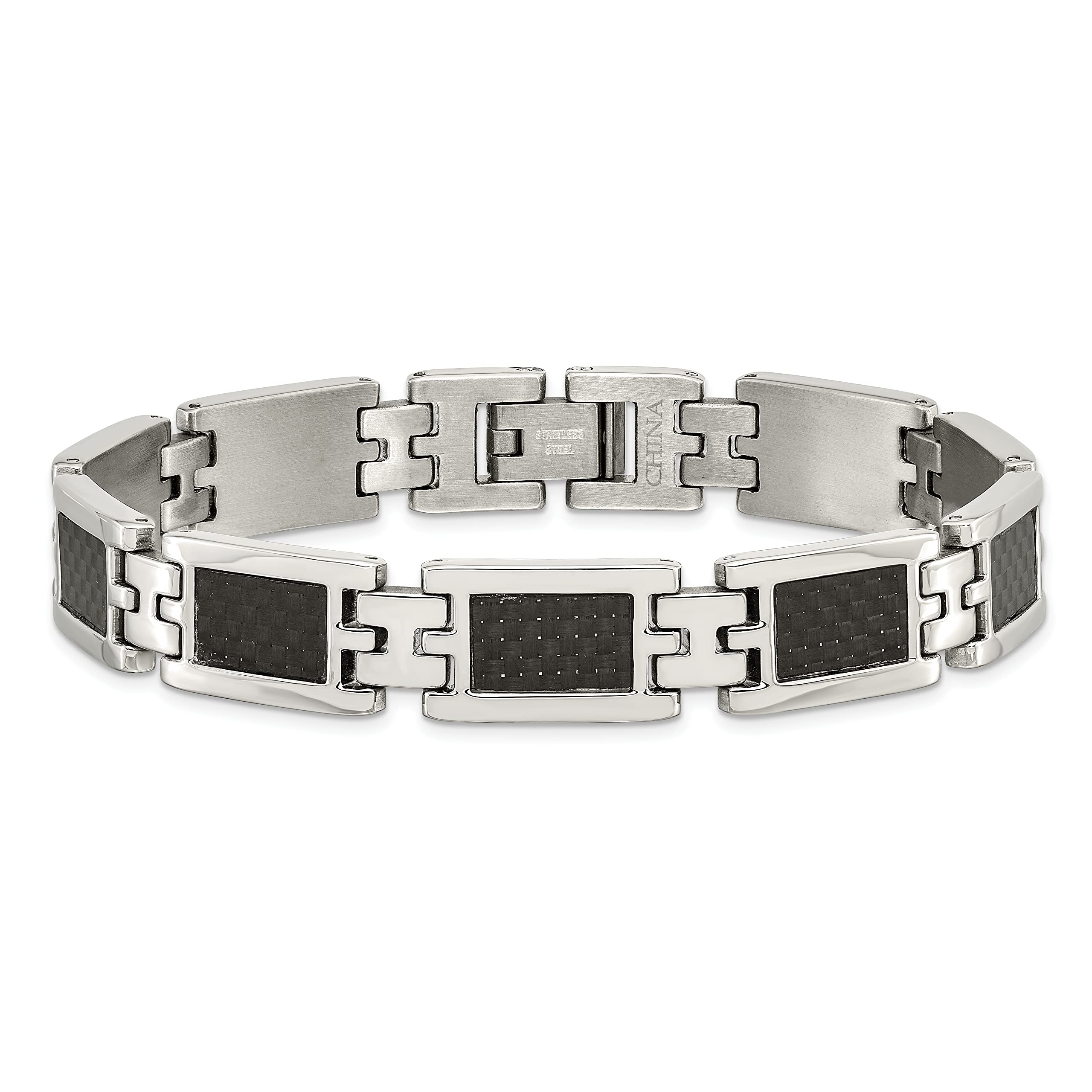 Premium Stainless Steel Black Carbon Fiber 9-Inch Link Chain Bracelet for Men - Durable Fashion Jewelry for Casual Wear, Parties & Gifts