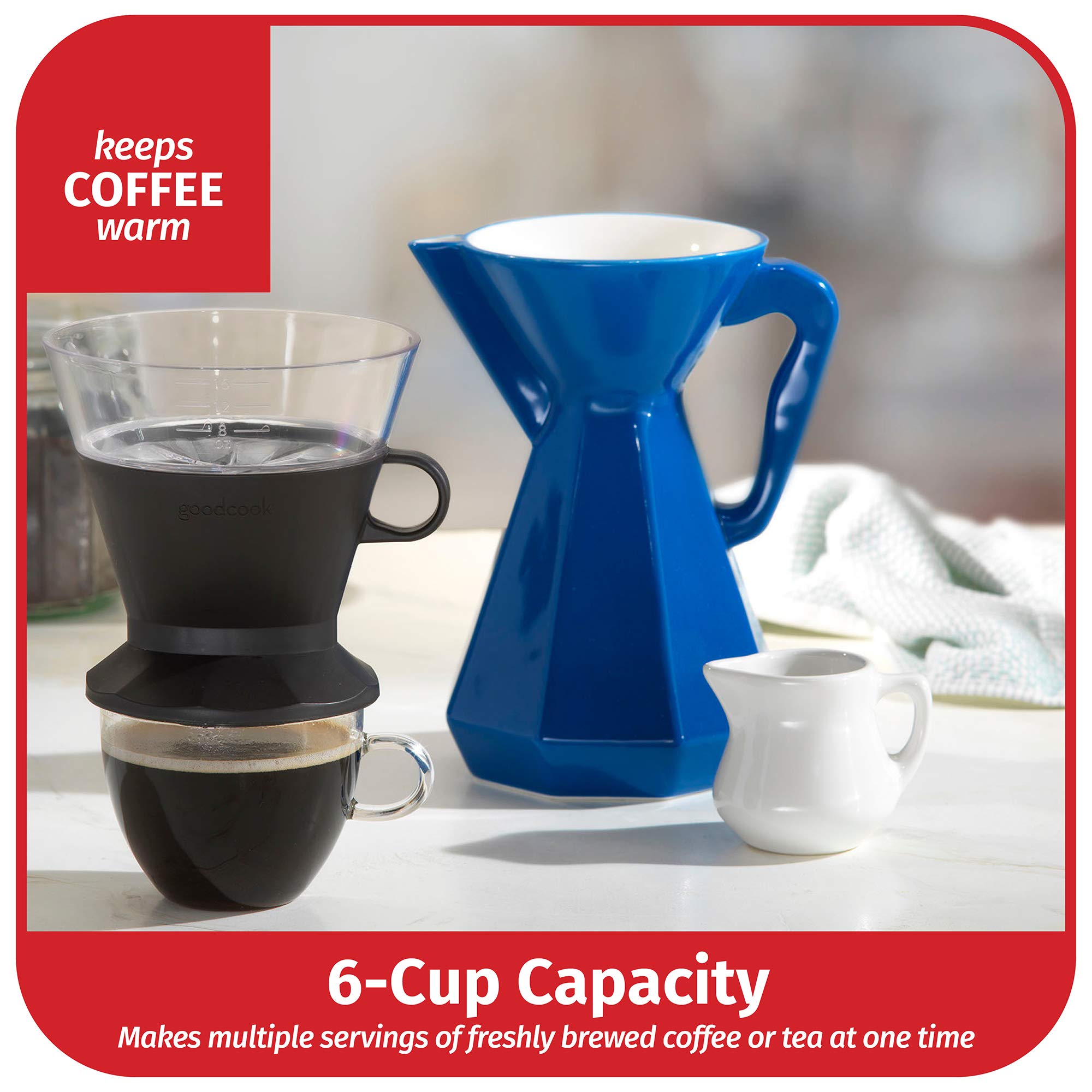 Goodcook Koffe 6-Cup Ceramic Pour Over Coffee Maker with #4 Paper Filters - Perfect for Home Brewing, Office Use & Gift Giving