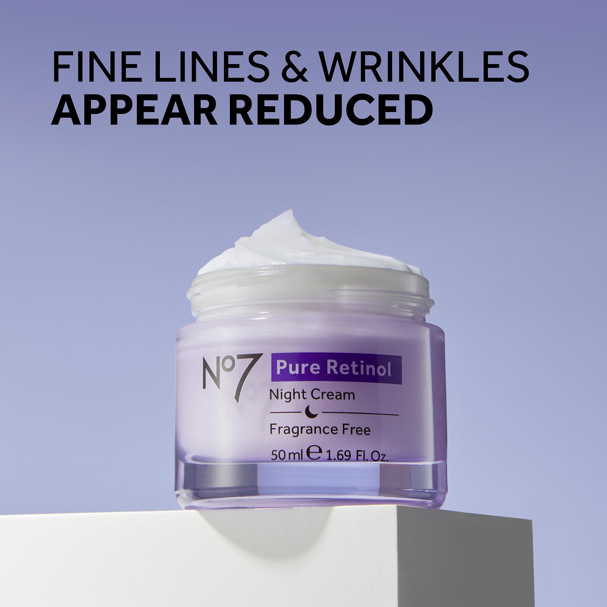 No7 Pure Retinol Night Cream for Wrinkles & Fine Lines - Anti-Aging Retinol Face Cream with Collagen Boost - Visibly Smooths, Plumps & Firms Skin - Dermatologist Approved, Fragrance-Free (1.69 Fl Oz) - Perfect for Nighttime Skincare Routine & Mature Skin Care