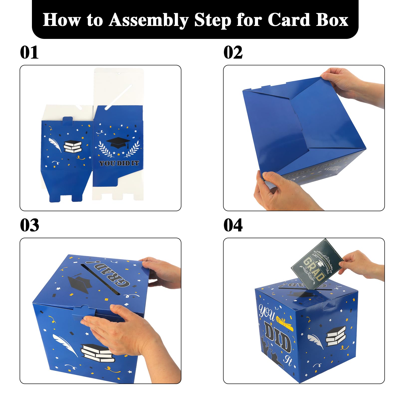 2025 Graduation Card Box - Foldable Congrats Grad Card Holder & Gift Box | Blue Graduation Party Decorations for Class of 2025 | Perfect for Graduation Parties, Open House Events & School Celebrations