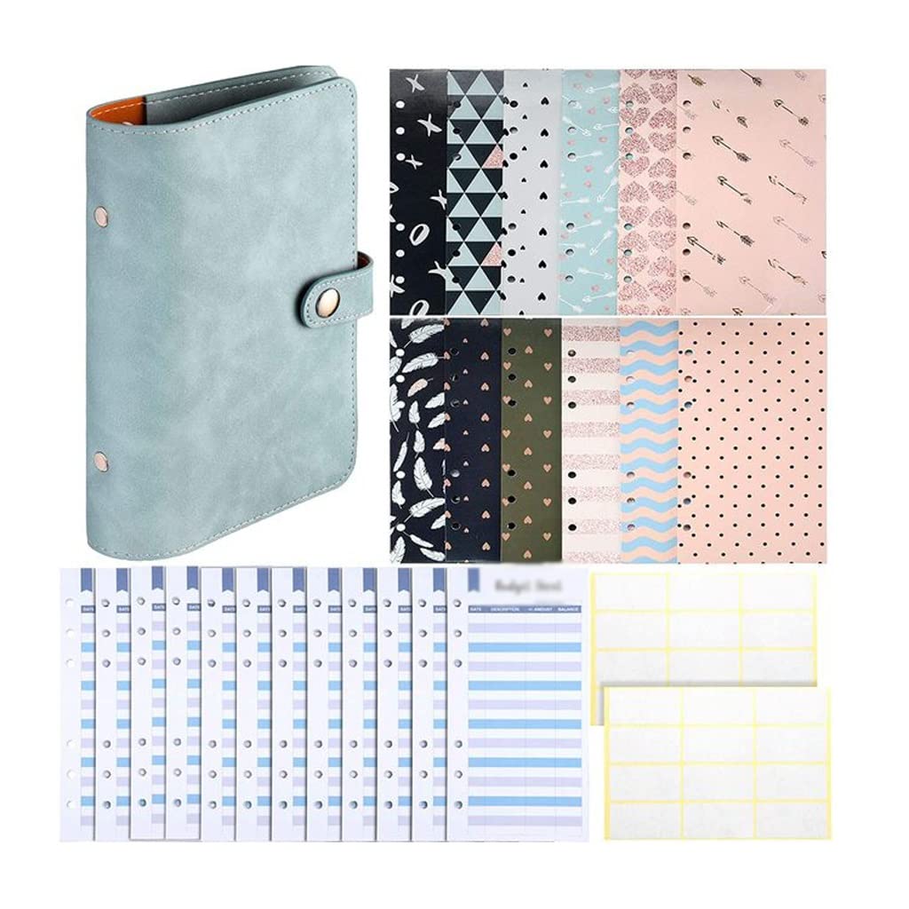 49-Piece A6 6-Ring Binder Cover Notebook with 12 Budget Envelopes, Expense Sheets & Self-Adhesive Labels - Home Office Organization, Bill Tracking & Financial Planning (Color A, As Shown)