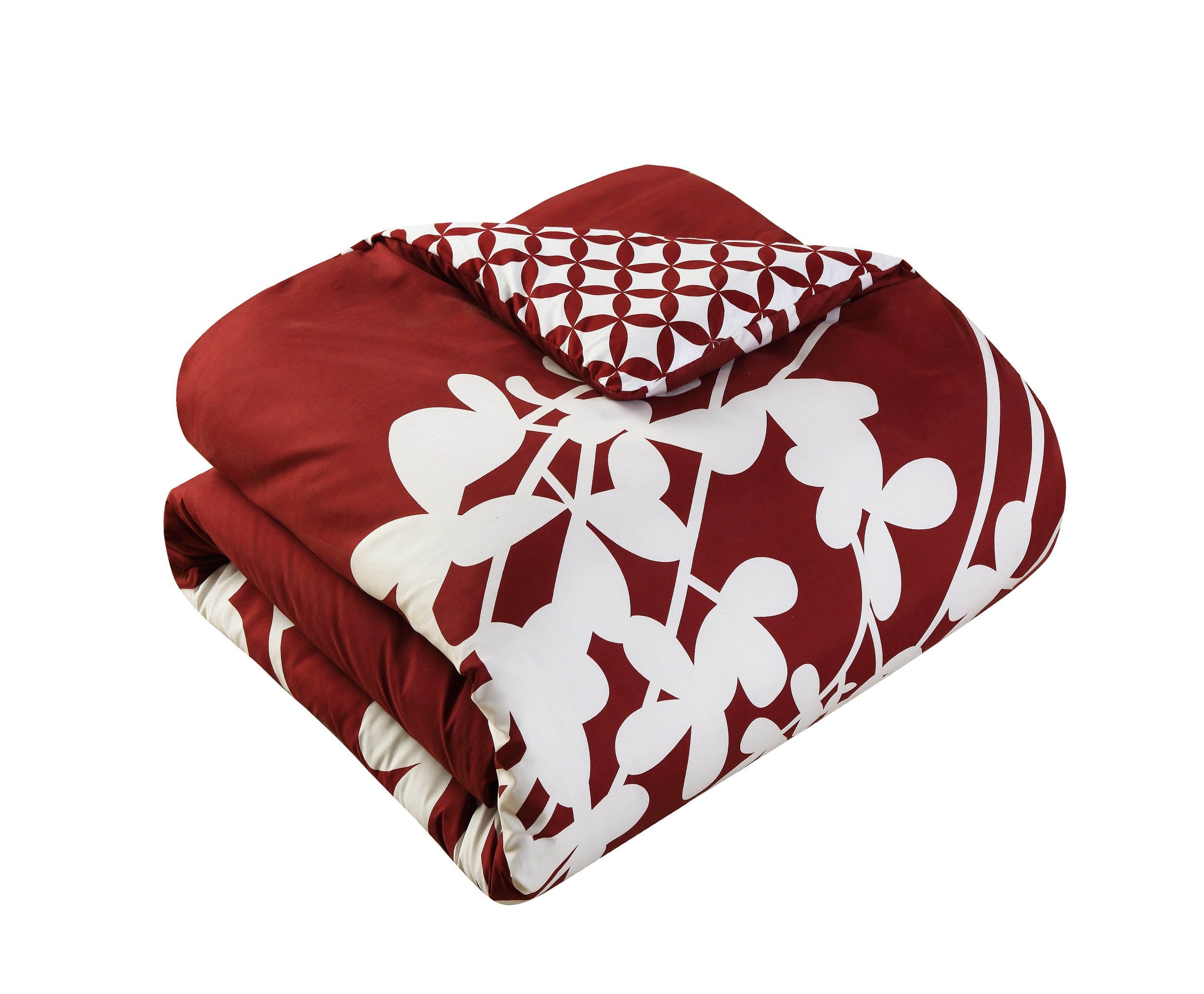 Chic Home 7-Piece Iris Reversible King Comforter Set - Burgundy & Red Large Scale Floral Pattern - Perfect for Master Bedroom, Guest Room & Luxury Hotel Decor