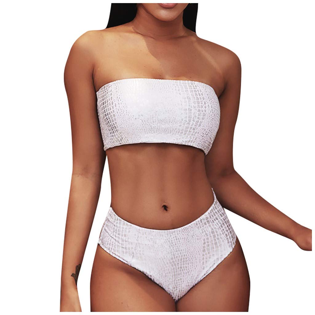 Women's Push Up Bikini Top - Snake Print Bandeau Swimsuit with Built-in Bra | Sexy Swimwear for Beach, Pool & Summer Vacations