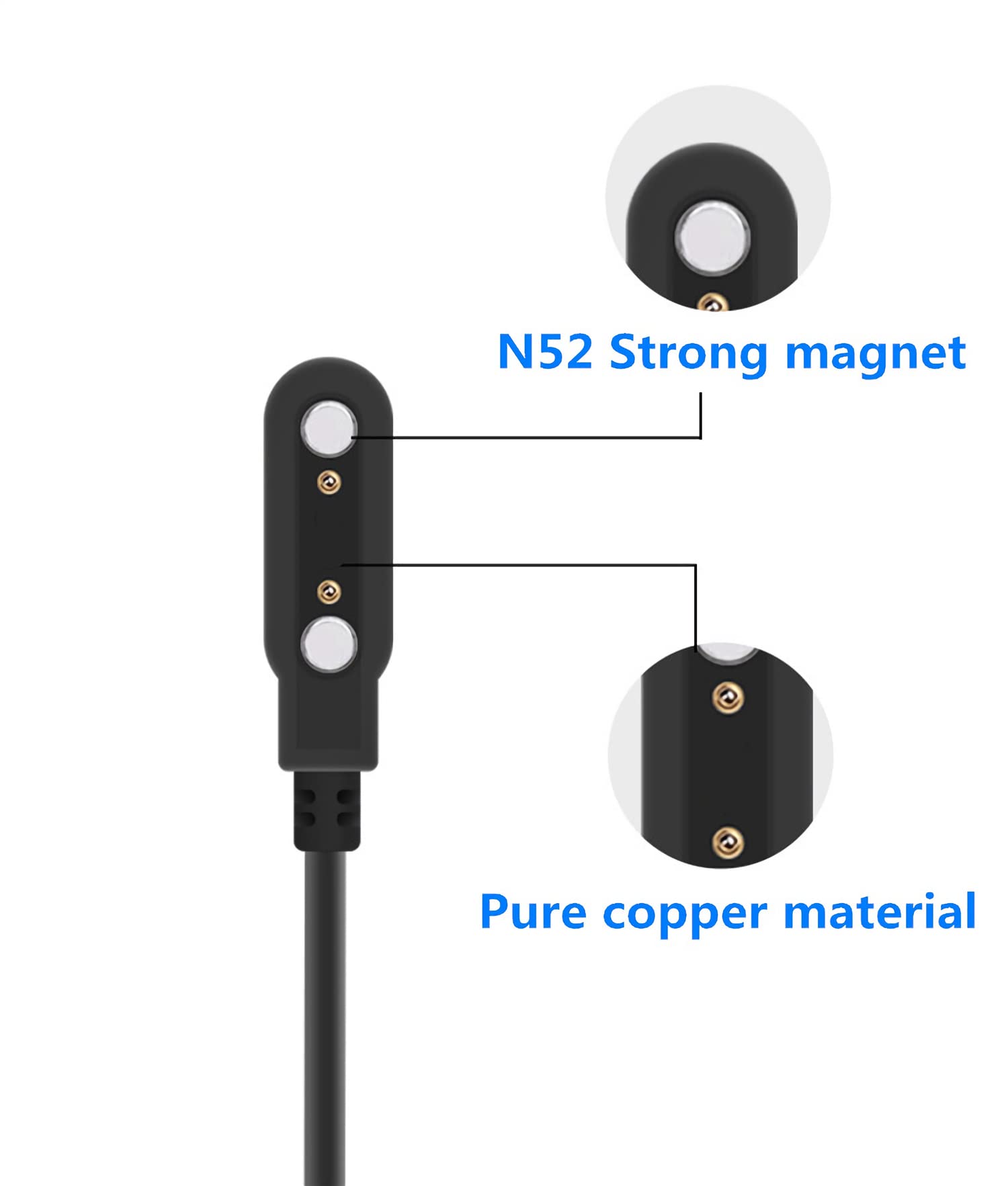 Universal Magnetic Smart Watch Charger Cable - 7.62mm Pin Spacing USB Charging Cord for Smartwatches & Fitness Trackers | Perfect for Apple Watch, Samsung Galaxy Watch, Garmin & More | Home, Office & Travel Use