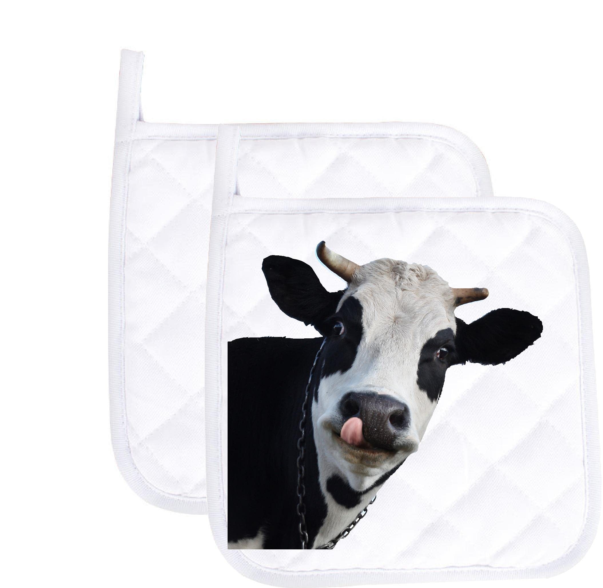 Funny Cow Baking Pot Holder Set of 2 - Heat Resistant Oven Mitts with Humorous Sayings, Kitchen Hot Pads for Baking Lovers - Perfect Housewarming Gift & Cooking Accessories for Kitchen, BBQ, and Baking Enthusiasts