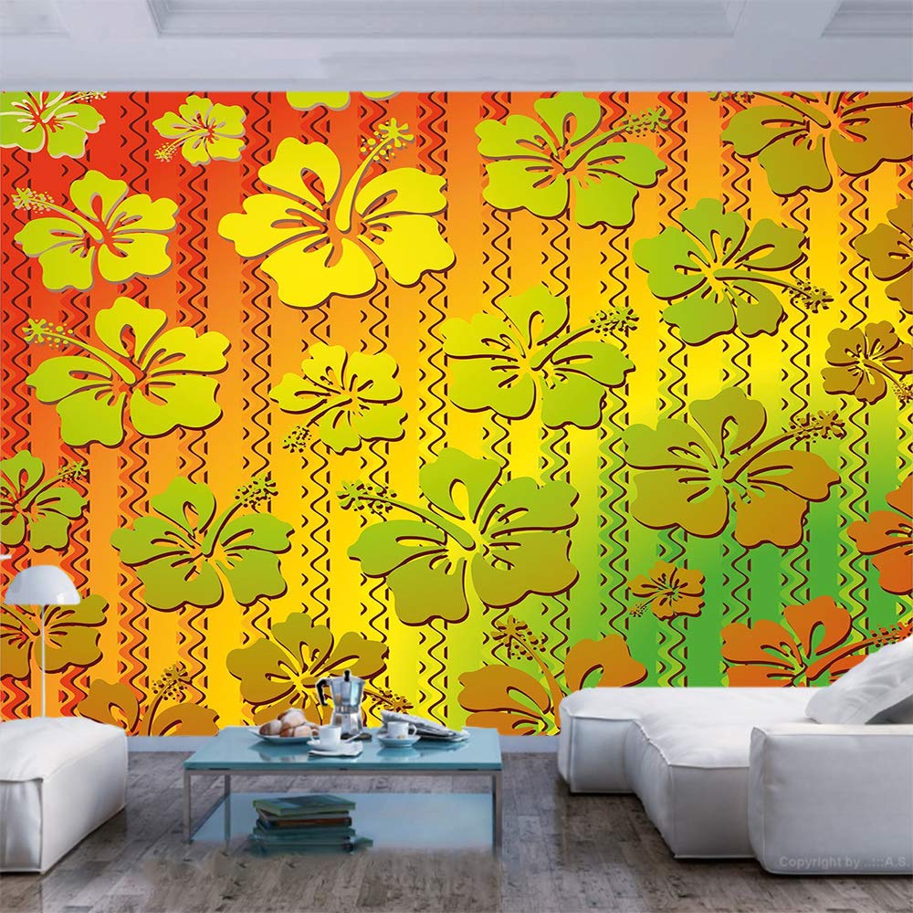 55x30 Inches Peel and Stick Wallpaper - Tropical Hibiscus Flower with Zig Zag Lines, Removable Self-Adhesive Wall Mural for Home & Office Decor | Perfect for Accent Walls, Bedrooms, Living Rooms & Workspaces