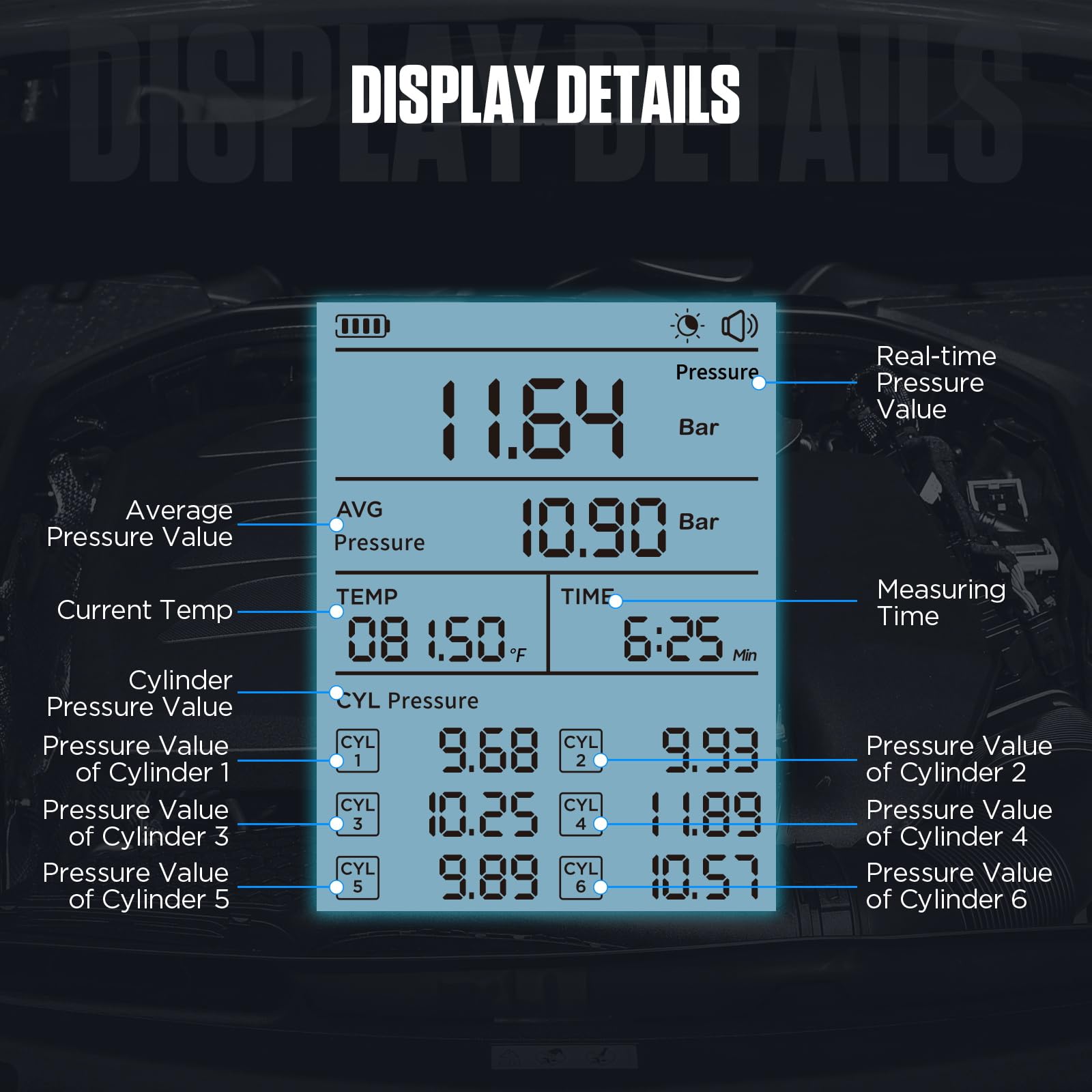 AUTOOL Digital Compression Tester 0-426PSI/0-29bar Automotive Engine Cylinder Compression Gauge Kit with Adapters & Hoses - 6 Data Memory, Backlit LCD Screen - Perfect for Petrol Engine Diagnostics & Performance Testing