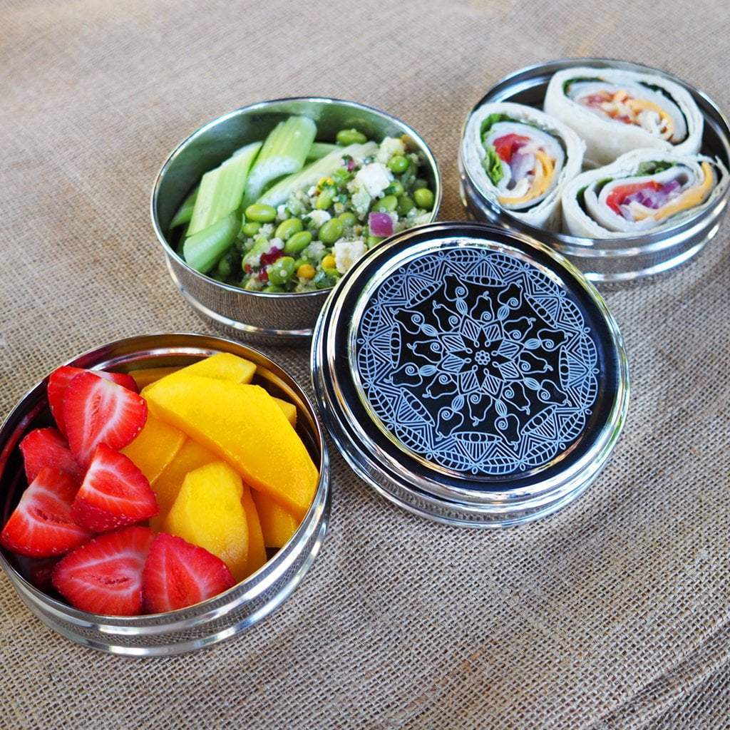 Tri Bento Box (Mandala Design) - 3 Compartment Lunch Container for Meal Prep, Office, School & Picnics - BPA-Free, Leak-Proof & Microwave Safe