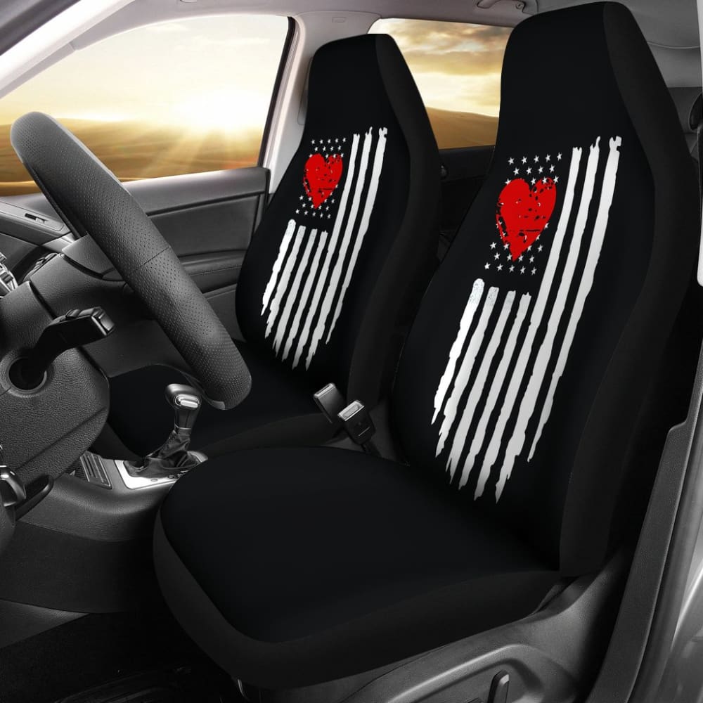 Distressed American Flag & Heart Design Black Car Seat Covers Set - Durable & Stylish for Trucks, SUVs & Cars - Perfect for Patriotic Drivers & Road Trips