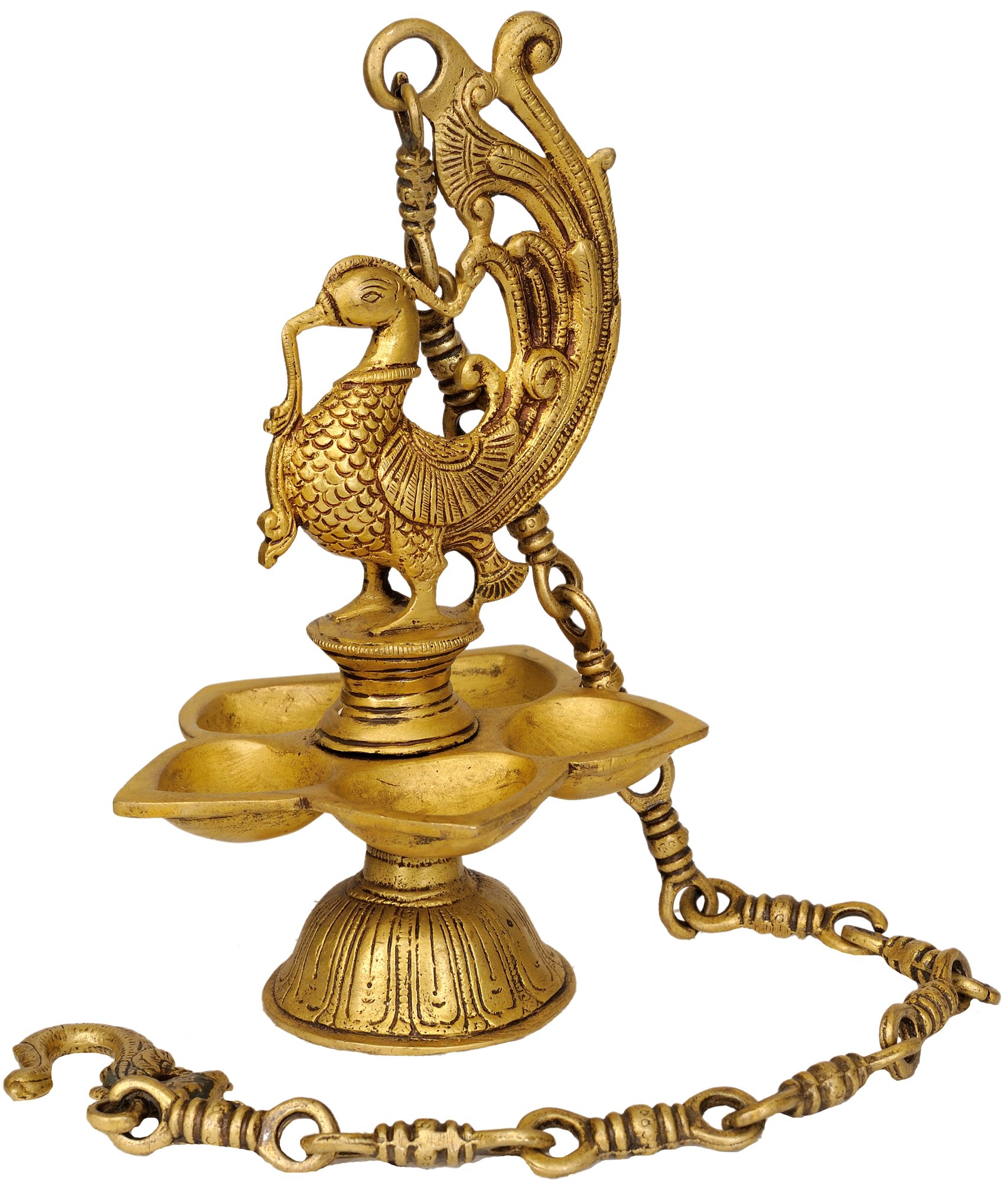 Mayura Hanging Puja Lamp - Handcrafted Brass Peacock Sculpture for Hindu Prayer, Home Decor & Festival Lighting | Perfect for Diwali, Weddings & Temple Altars