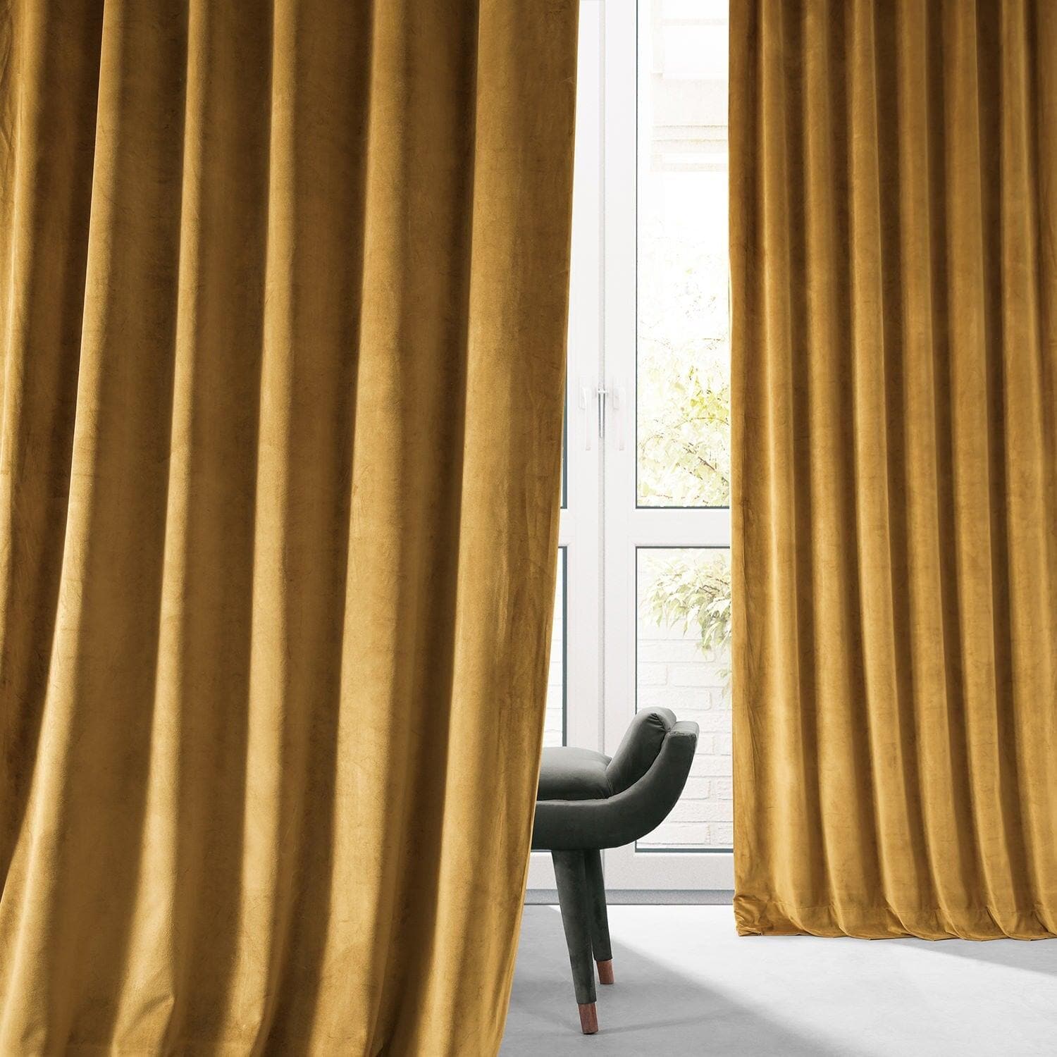Premium Blackout Curtains for Bedroom - Apple Cider Gold Signature Plush Velvet Hotel Style Drapes - Thermal Insulated Noise Reducing Window Treatments for Home & Office