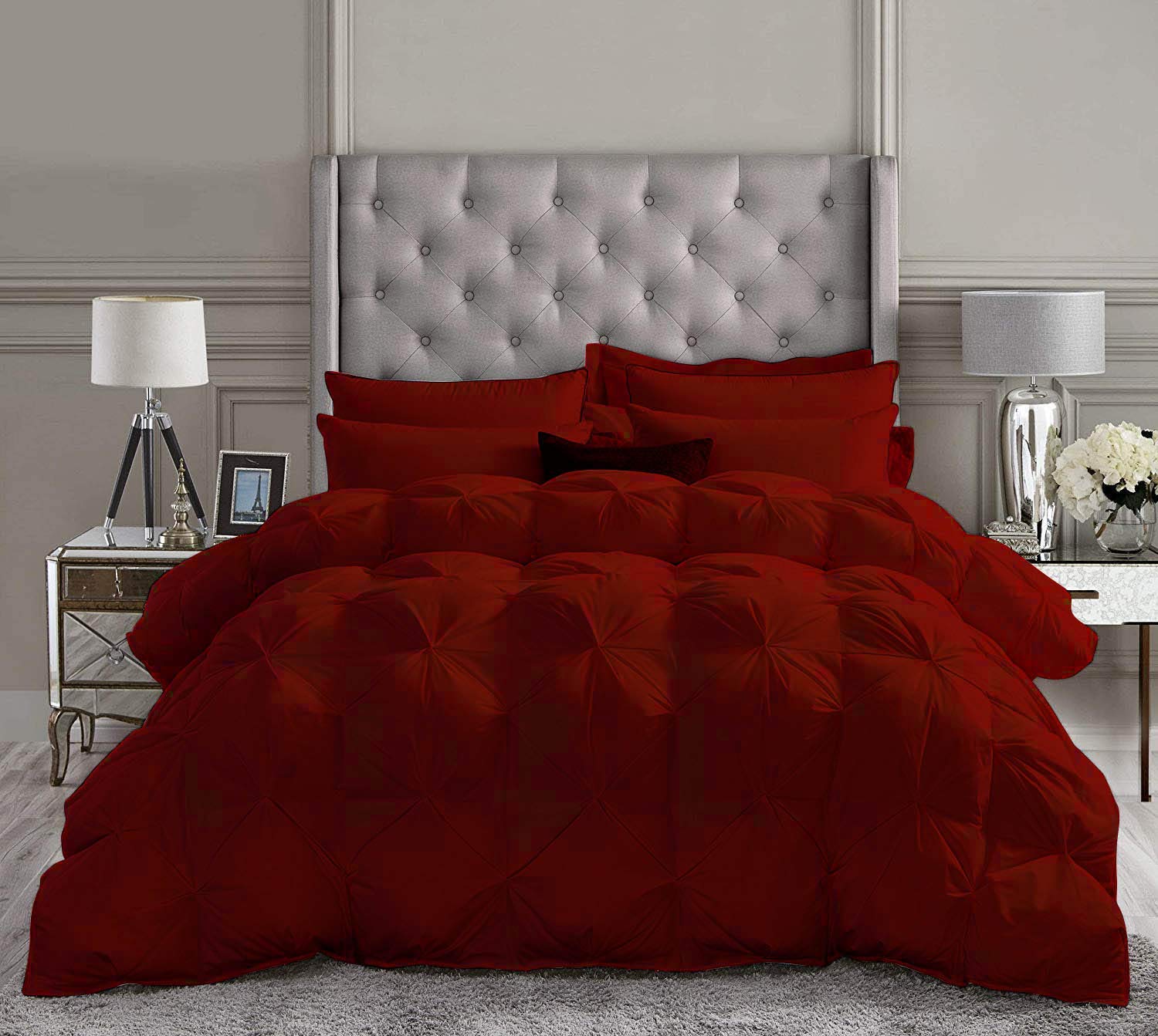Priya Bedding 5-Piece Full Size Comforter Set - 500 GSM Soft Burgundy Pinch Pleated Design with 4 Pillowcases | 100% Egyptian Cotton Luxury Bedding | Perfect for Master Bedrooms, Guest Rooms & Cozy Home Decor