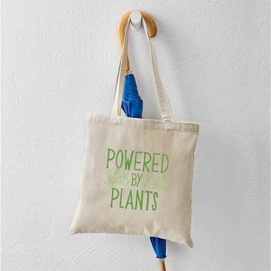 Powered By Plants Natural Canvas Tote Bag - Eco-Friendly Reusable Shopping Bag for Groceries, Beach & Daily Use