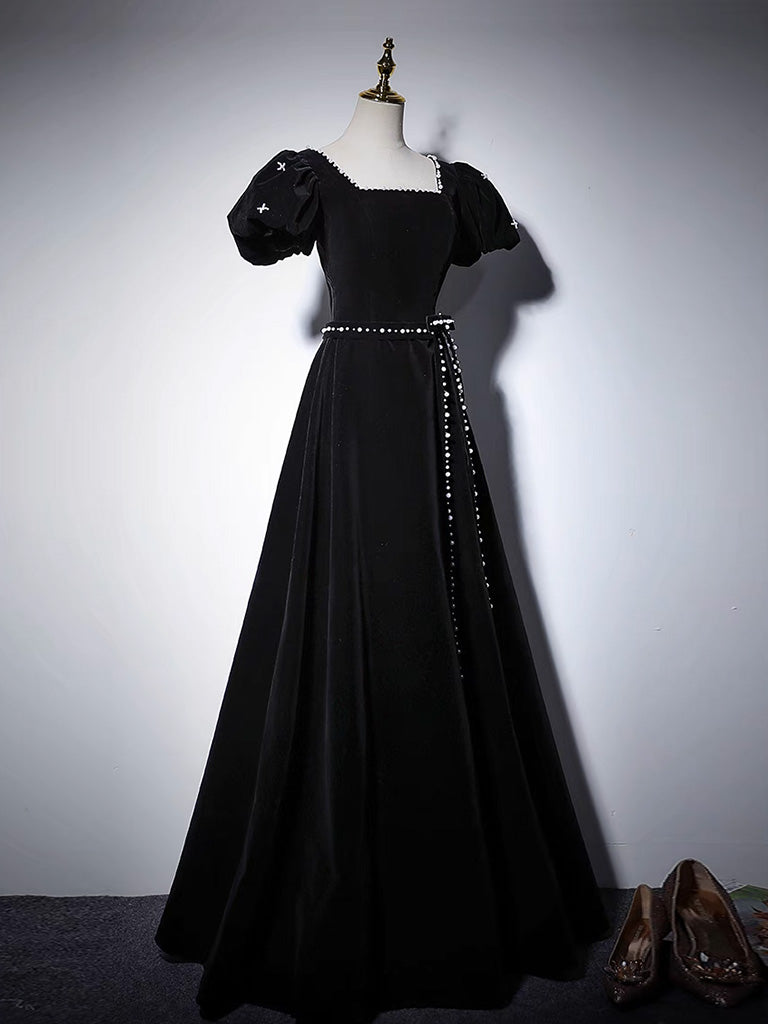 Elegant A-Line Velvet Black Dress for Women - Perfect for Evening Parties, Cocktail Events & Formal Occasions