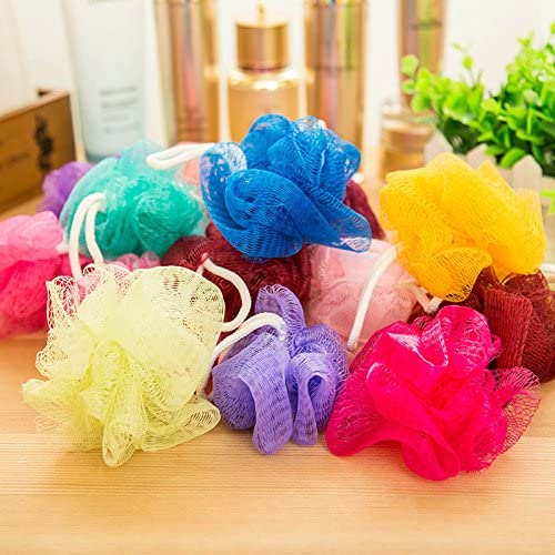Ubersweet® Thick Bath Flowers Foam with Rope Hanging Brush - Random Colors - Bathroom Accessories for Exfoliating & Relaxing - Perfect for Spa, Shower, and Bathtime Self-Care
