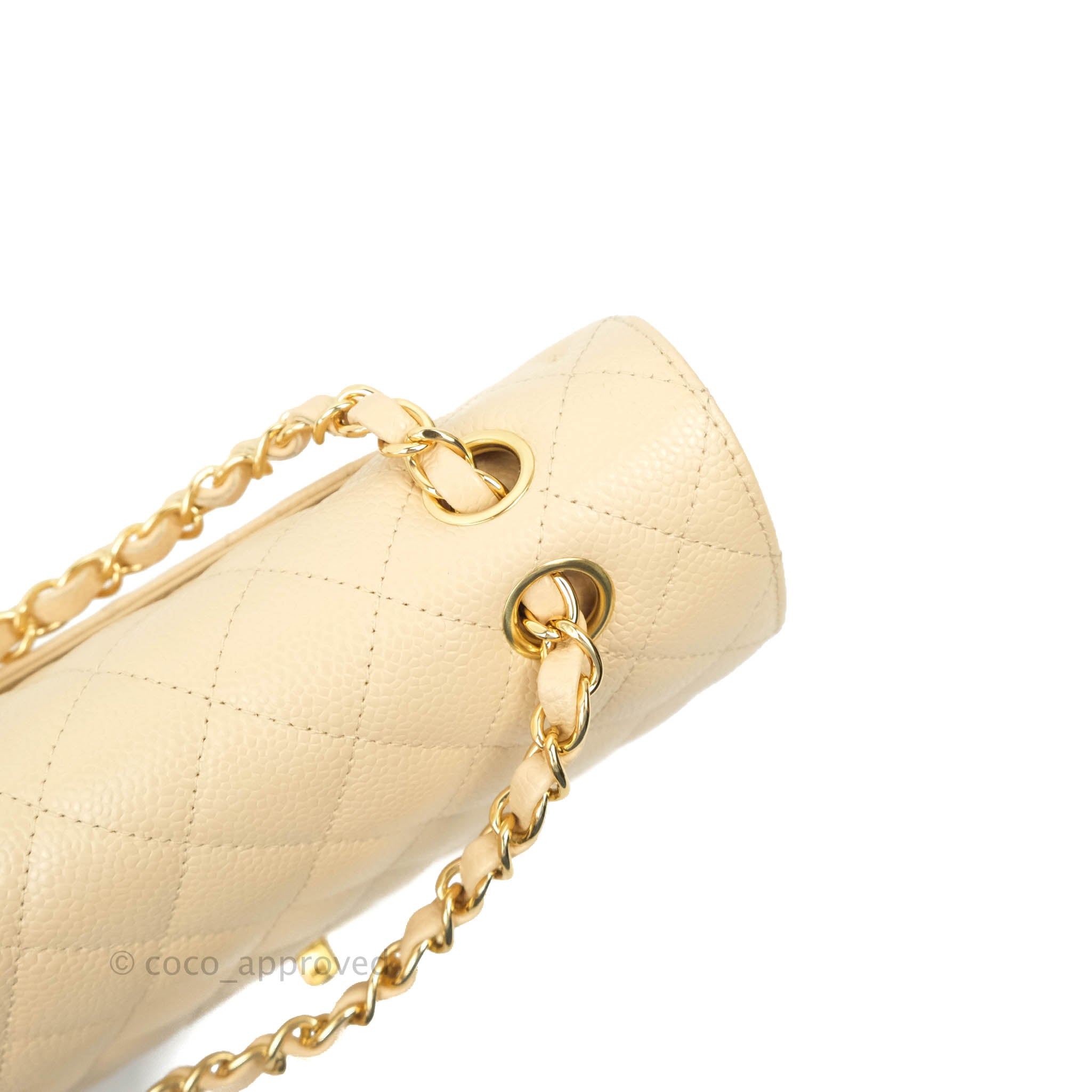 Chanel Classic Medium Double Flap Bag Quilted Beige Caviar Leather with Gold Hardware - Luxury Designer Handbag for Women, Perfect for Work, Date Night & Special Occasions