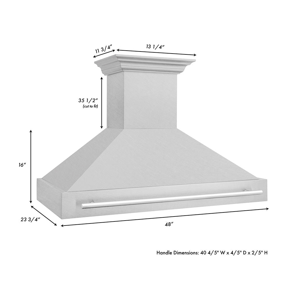 ZLINE 48-Inch Stainless Steel Wall Mount Range Hood with Satin Finish & Stainless Steel Handle (8654SNX 48) - Powerful Kitchen Ventilation for Gas Stoves & Cooking Areas