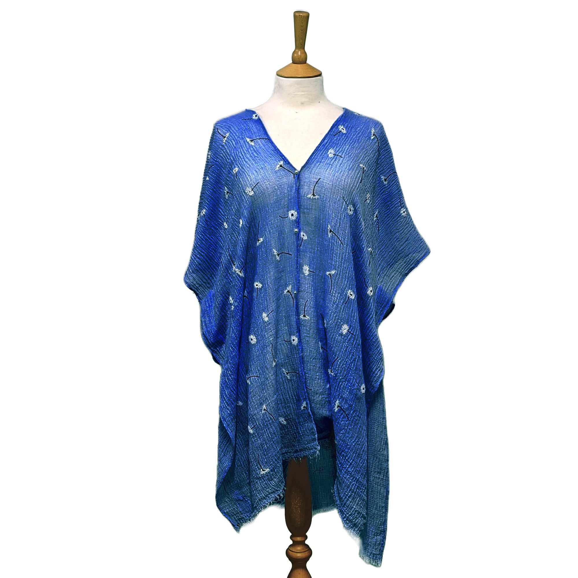 Women's Navy Floral Print Jacket Style Poncho - Lightweight Outerwear for Fall & Winter, Perfect for Travel, Outdoor Activities & Casual Wear