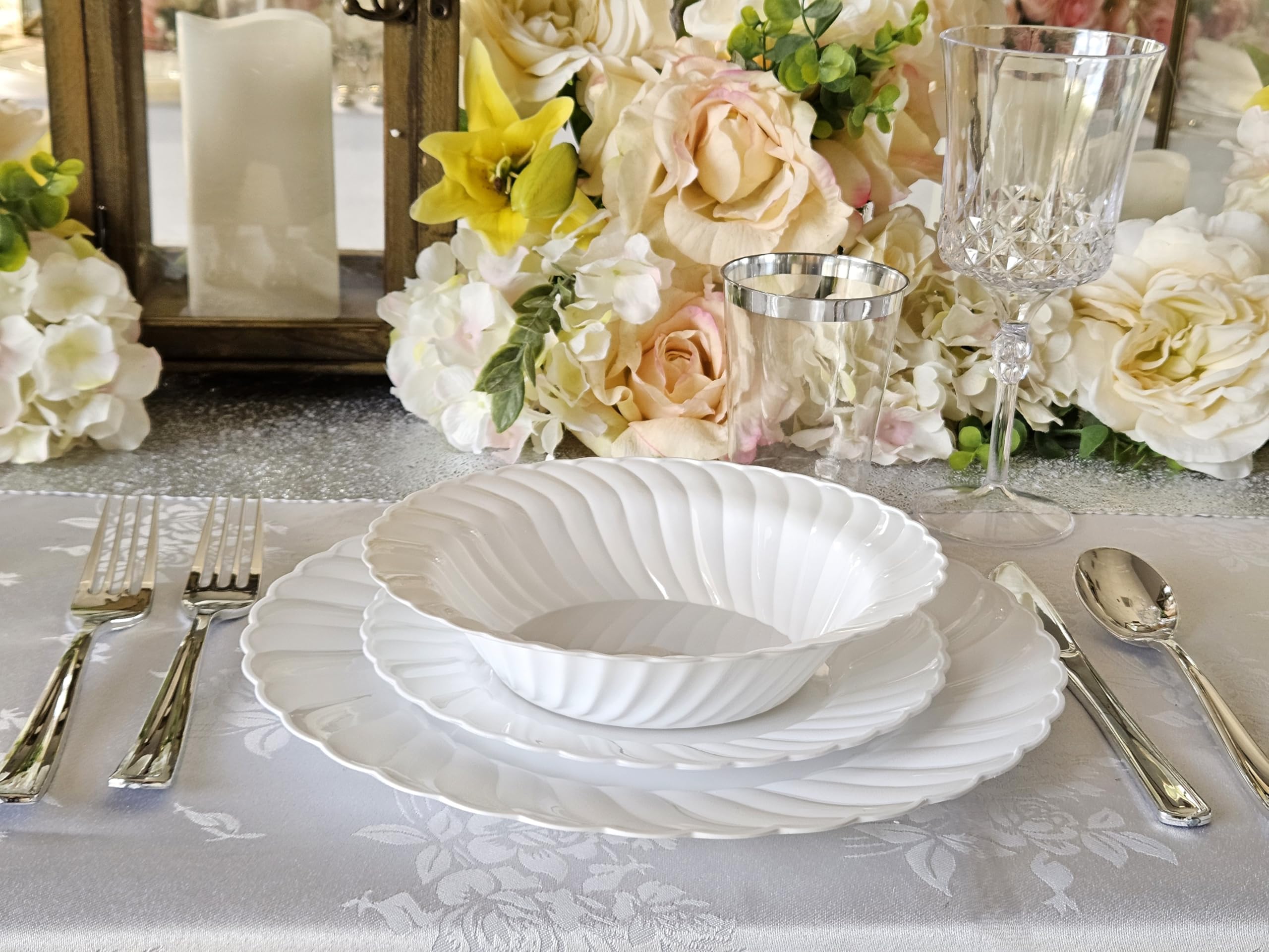240 Pack Heavyweight Disposable Plastic Bowls - 12oz White Blossom Design Soup Bowls for Wedding, Party & Catering | Durable Party Supplies for Events, Picnics & Family Gatherings