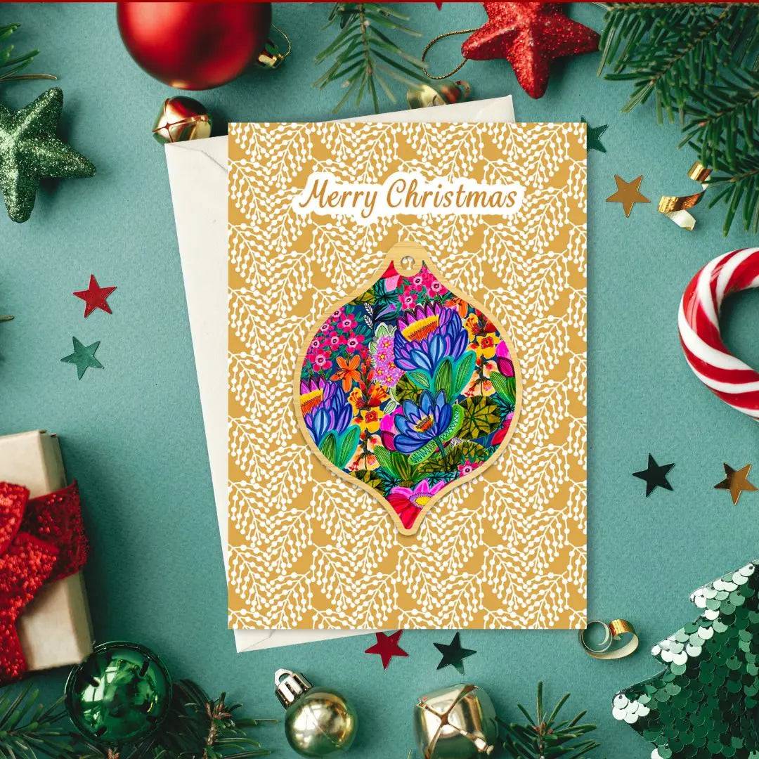 Lotus Flower Australian Christmas Ornament & Greeting Card - Perfect for Holiday Decorations and Festive Gifting