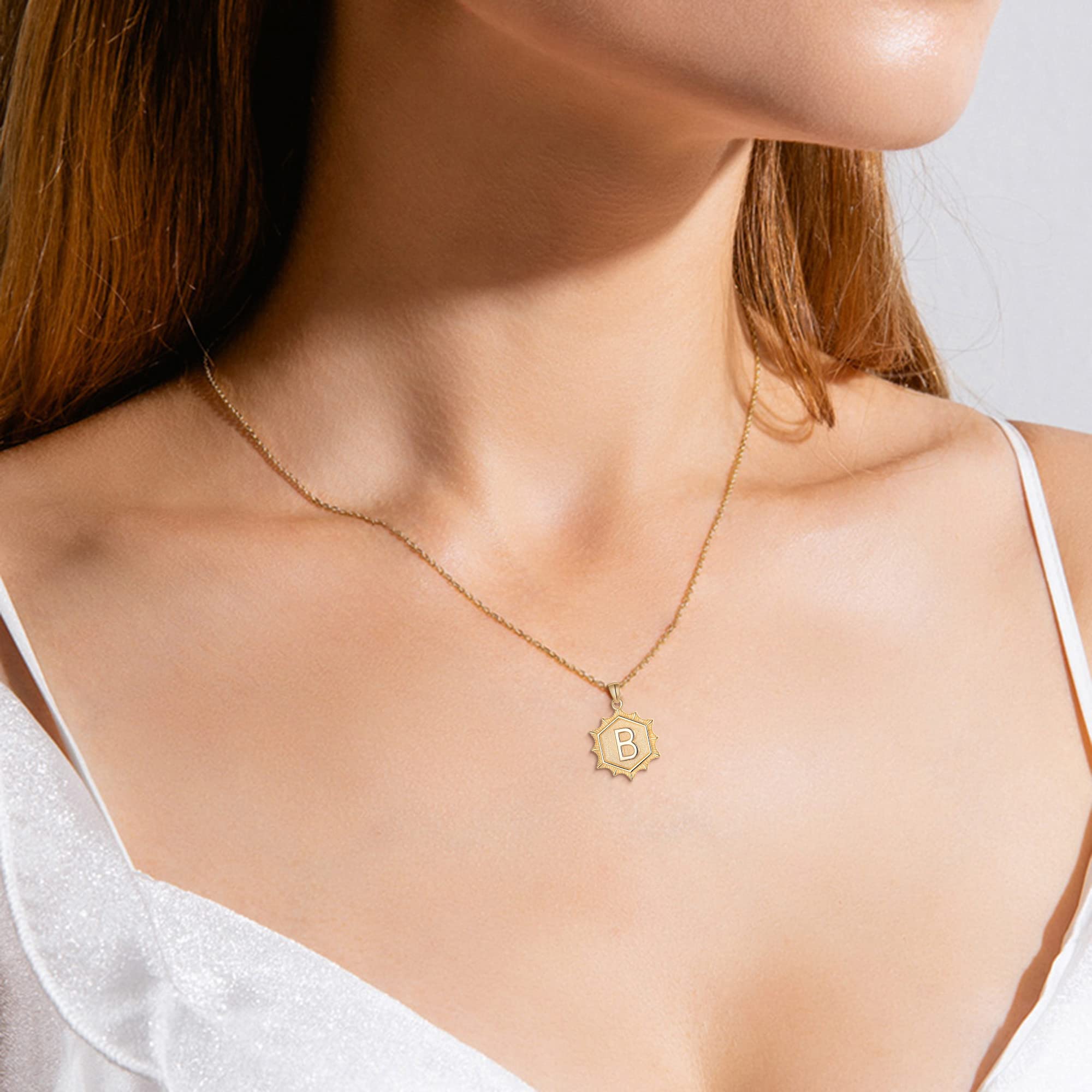 EVER FAITH Layered Initial Pendant Choker Necklace for Women - Simple Cute Hexagon Letter Paperclip Chain Jewelry Gift for Her | Birthday, Anniversary, Valentine's Day Present