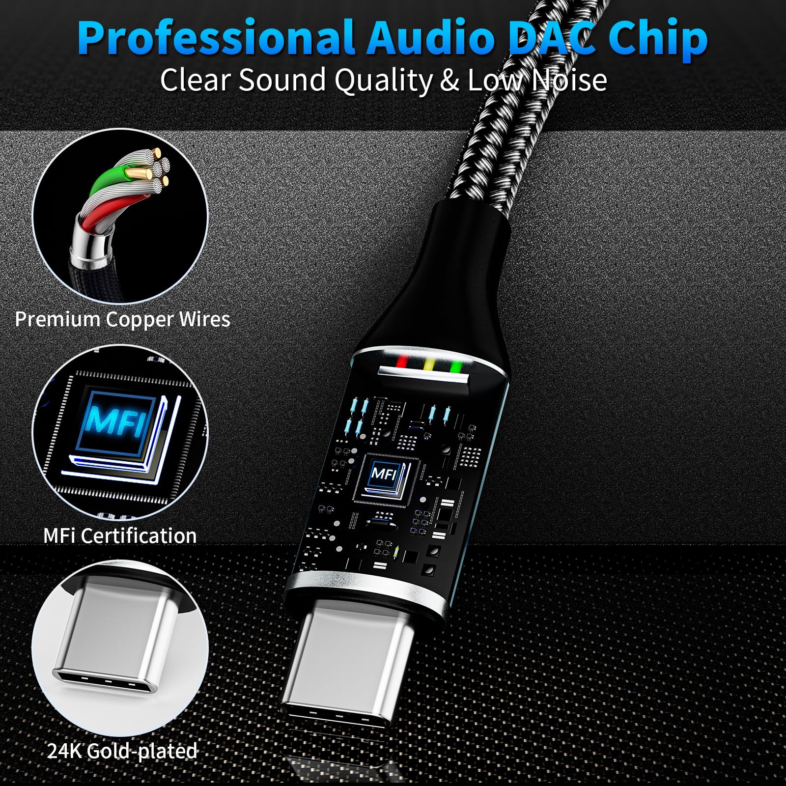 2 Pack MFi Certified USB C to 3.5mm Aux Cable for iPhone 15/15 Plus/15 Pro/15 Pro Max - 3.3ft Car Audio Adapter Compatible with Galaxy S24/S23/S22 & iPad Pro/Air/Mini - Perfect for Road Trips & Hands-Free Calling