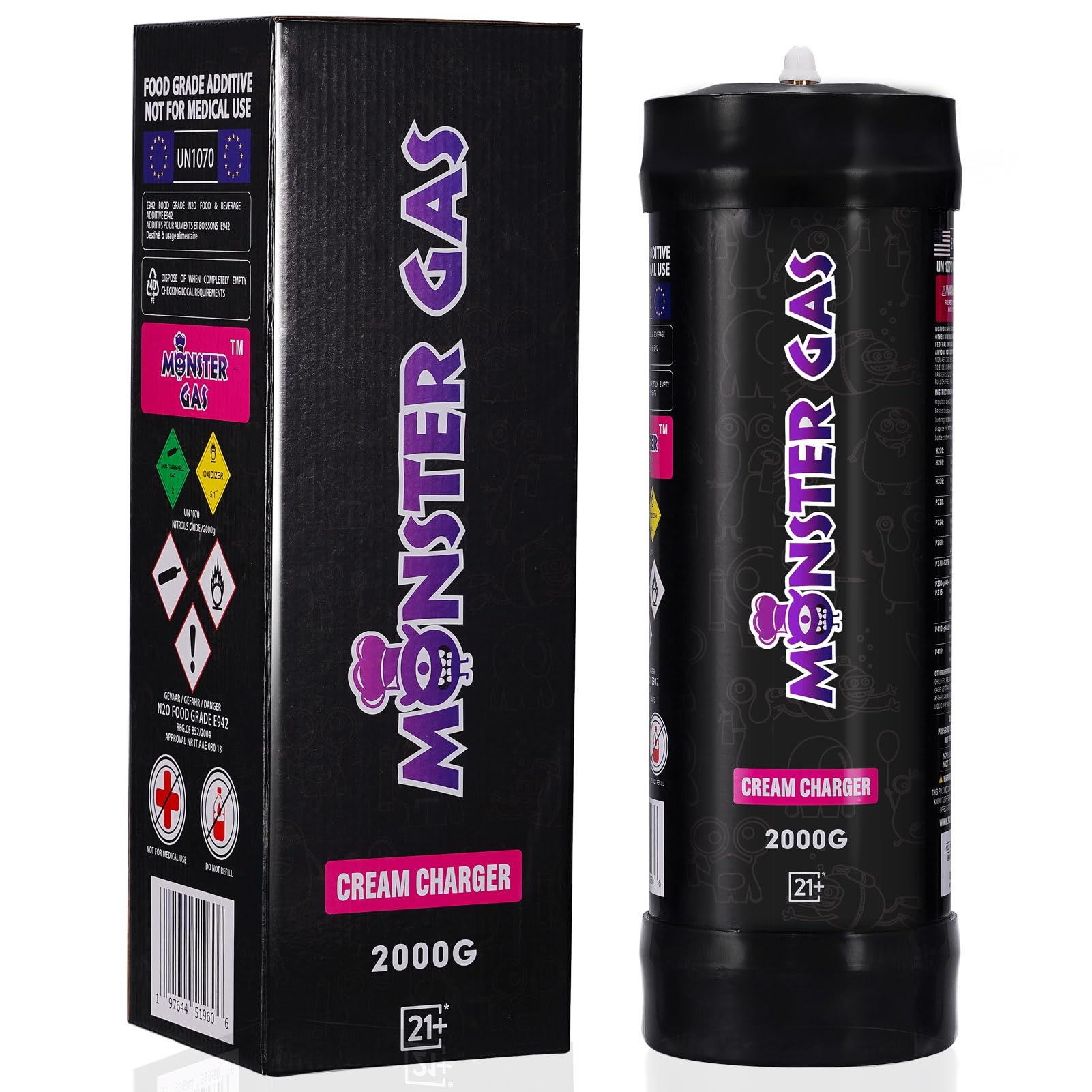 Premium Whipped Cream Charger 3.3L N2O Tank (2000g) - 1 Pack - Food Grade Nitrous Oxide for Professional Desserts & Coffee Toppings - Perfect for Bakeries, Cafes & Home Chefs