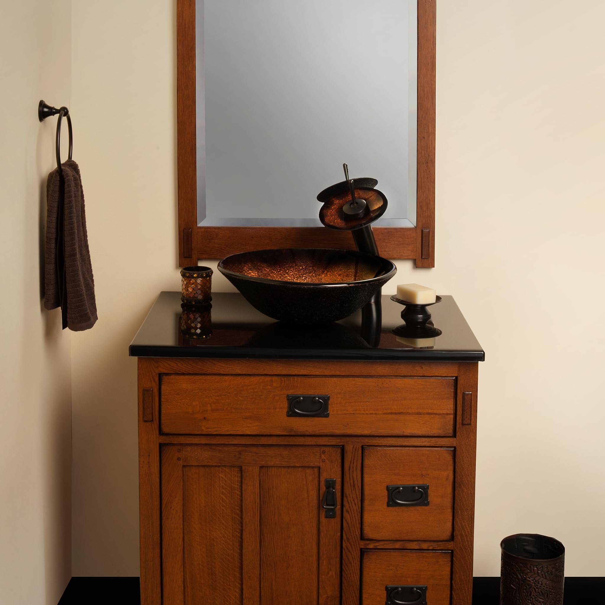 Novatto SANGUINELLO Glass Vessel Bathroom Sink Set - Oil Rubbed Bronze Finish - Modern Above Counter Bathroom Vanity Sink for Powder Room, Master Bath & Guest Bathroom Decor