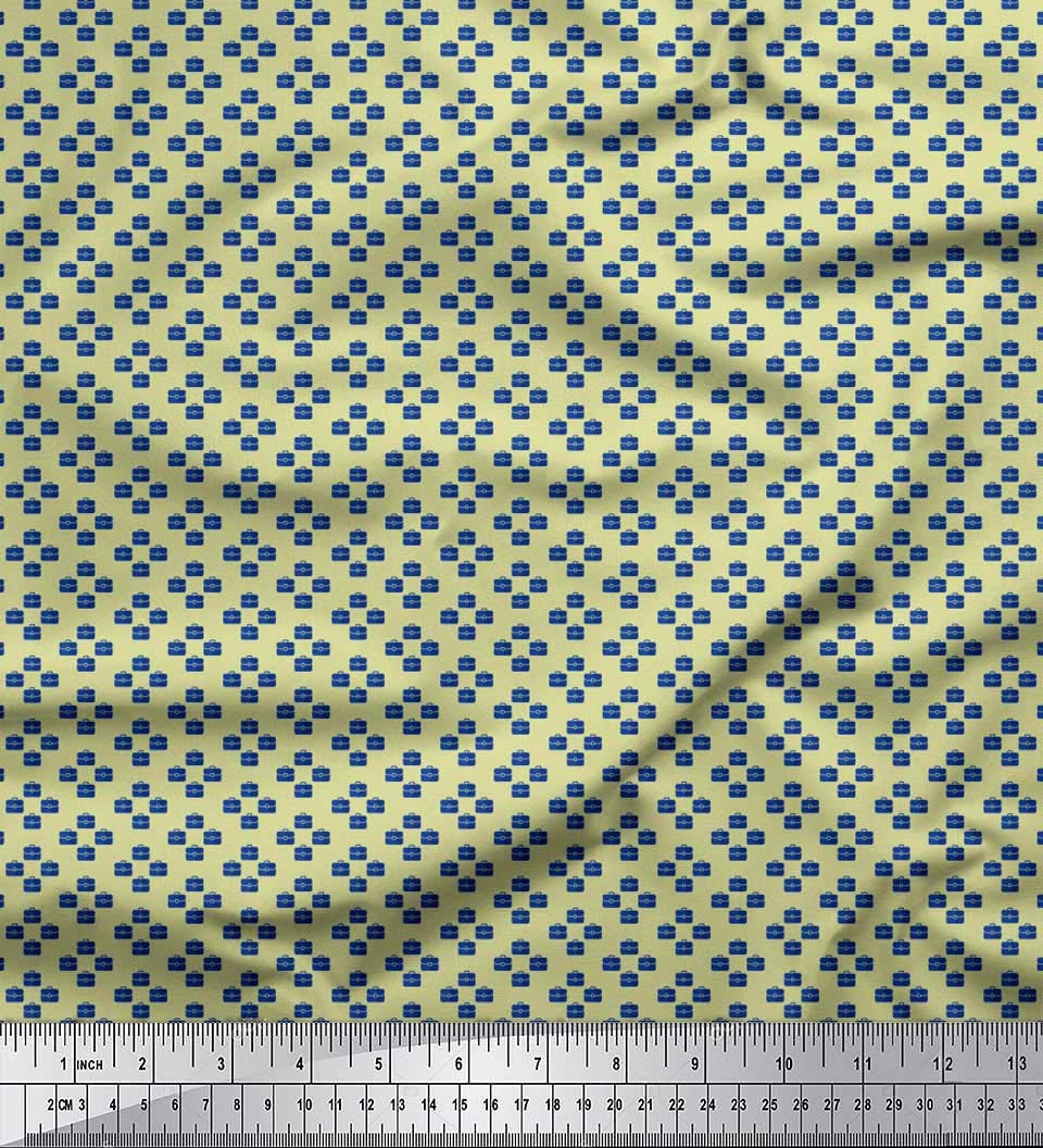 Soimoi Beige Silk Fabric by The Yard - 42 Inch Wide - Printed Suitcase Pattern for Men's Shirting & Traveler Style Apparel - Perfect for Suits, Shirts, and Travel-Themed Fashion Projects