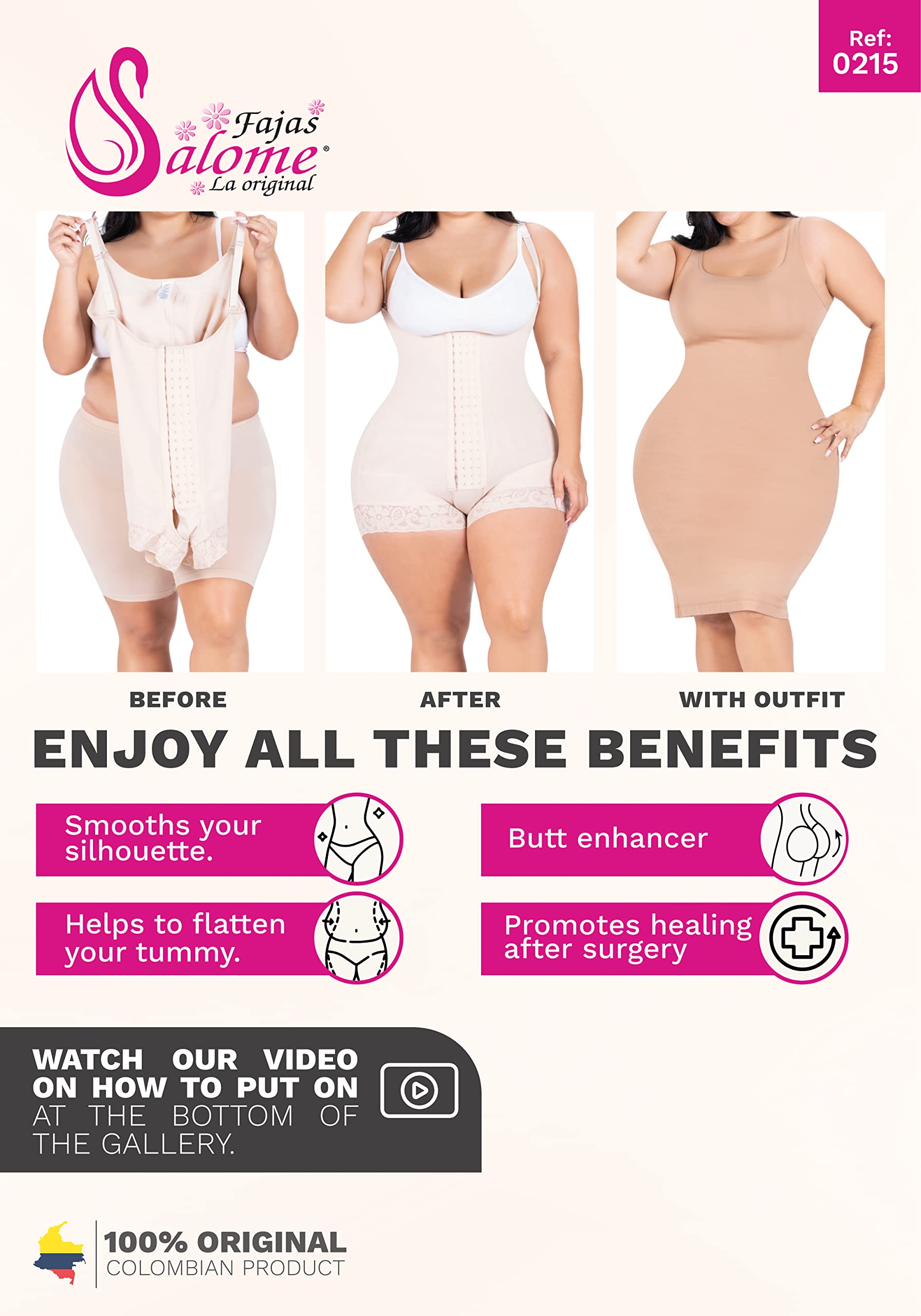 Salome Butt Enhancer & Tummy Control Shapewear - Colombian Fajas for Women - Perfect for Body Shaping, Special Occasions & Everyday Wear