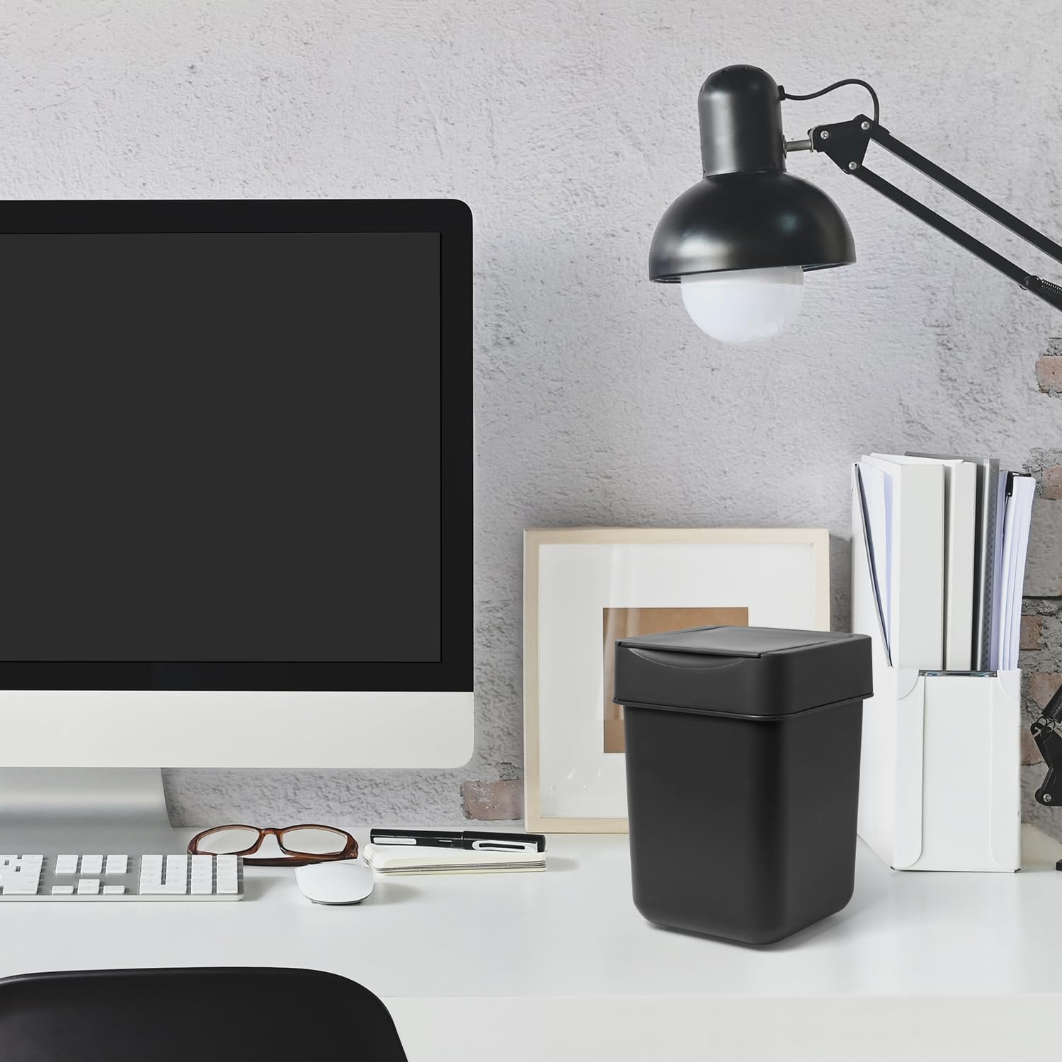 Carrotez 2 Liter Mini Trash Can - Small Wastebasket for Coffee Bar, Vanity, Desk & Countertop | Compact Garbage Bin for Office, Bathroom & Kitchen - Black